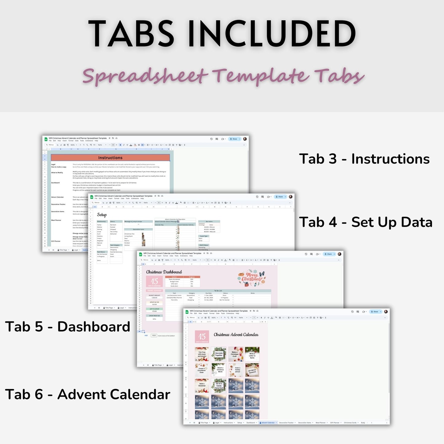 Christmas Advent Calendar and Planner Spreadsheet Template