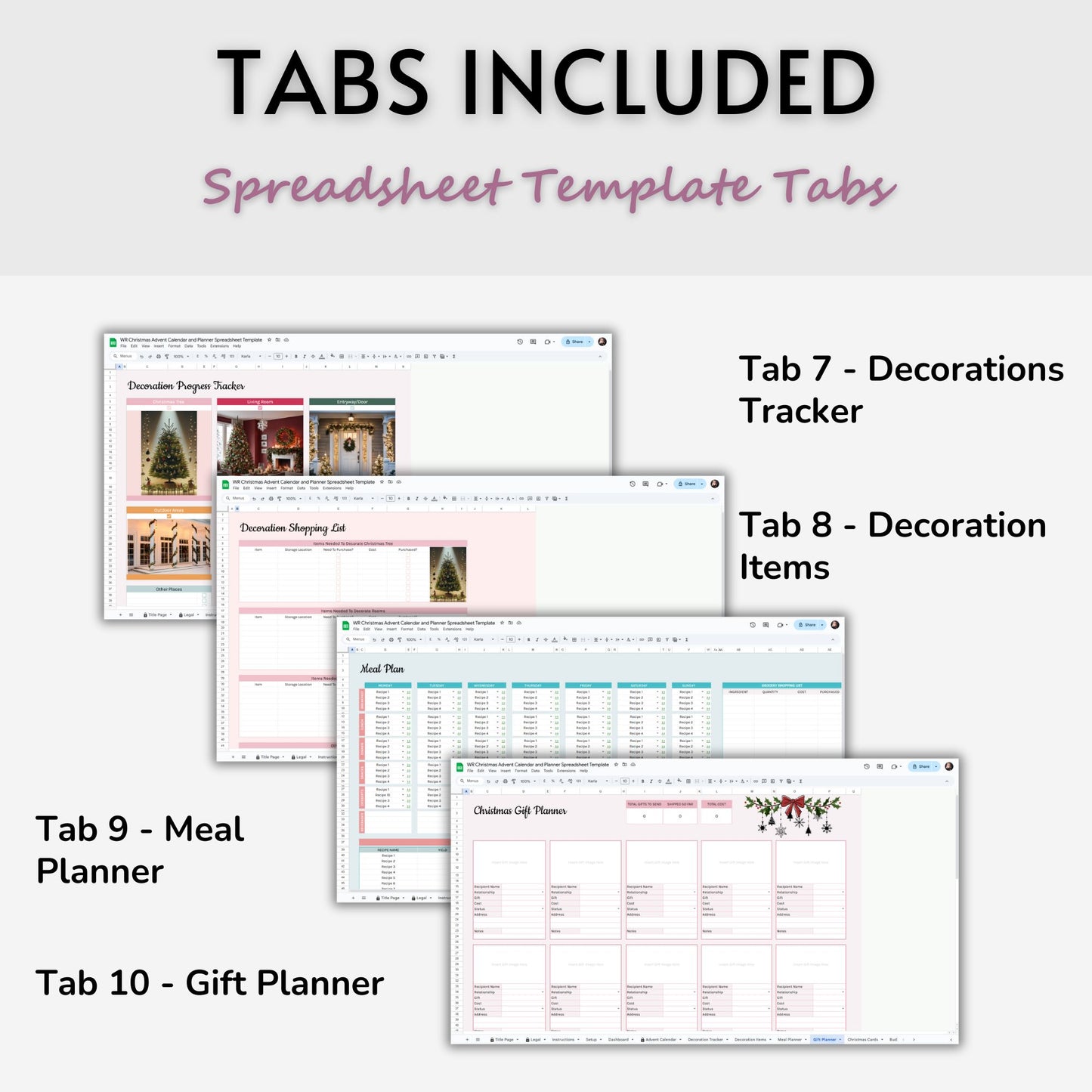 Christmas Advent Calendar and Planner Spreadsheet Template
