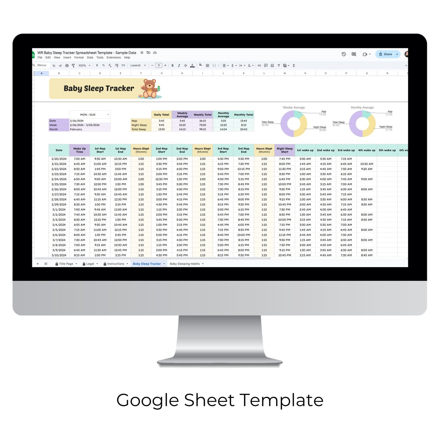Baby Sleep Tracker Spreadsheet Template