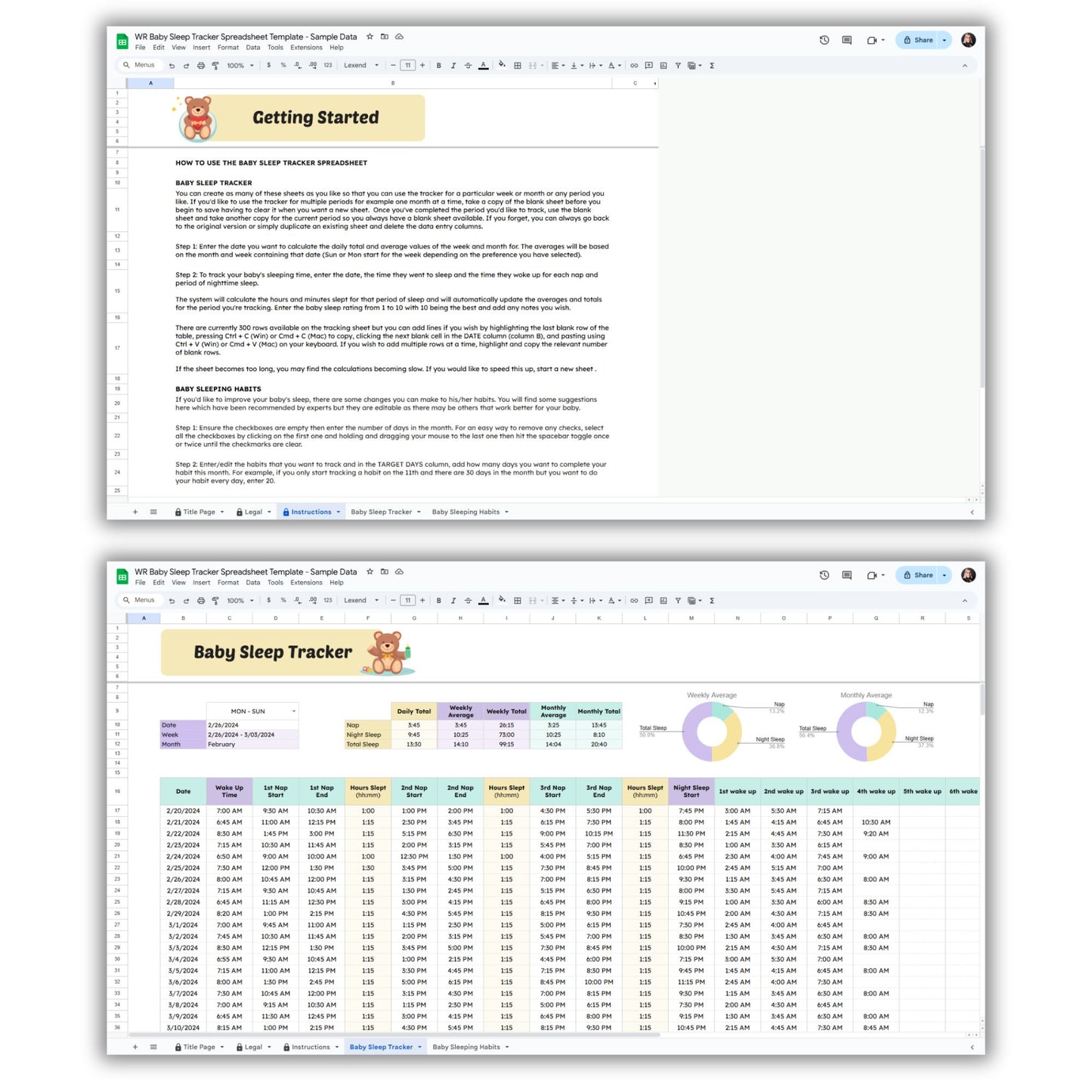 Baby Sleep Tracker Spreadsheet Template
