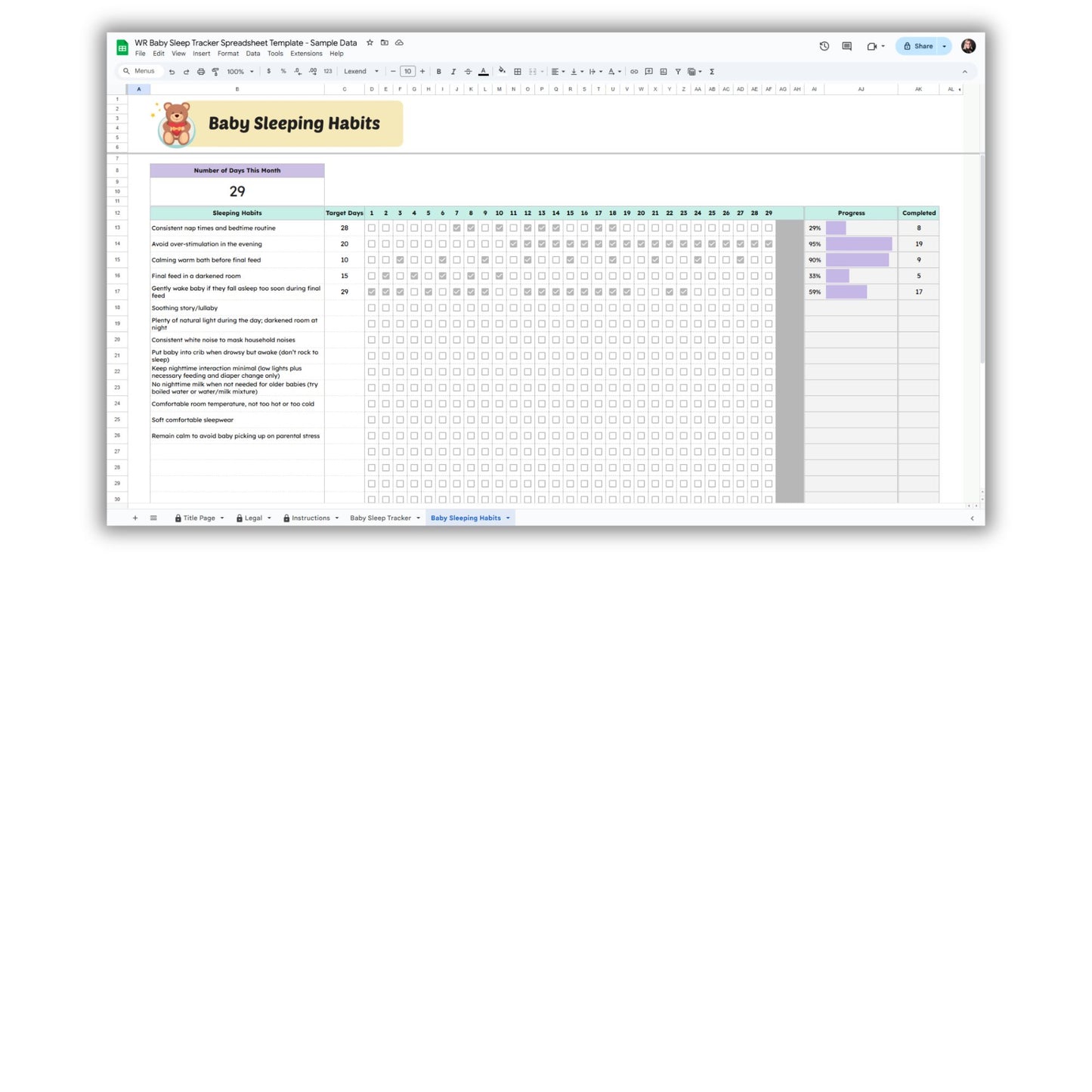 Baby Sleep Tracker Spreadsheet Template