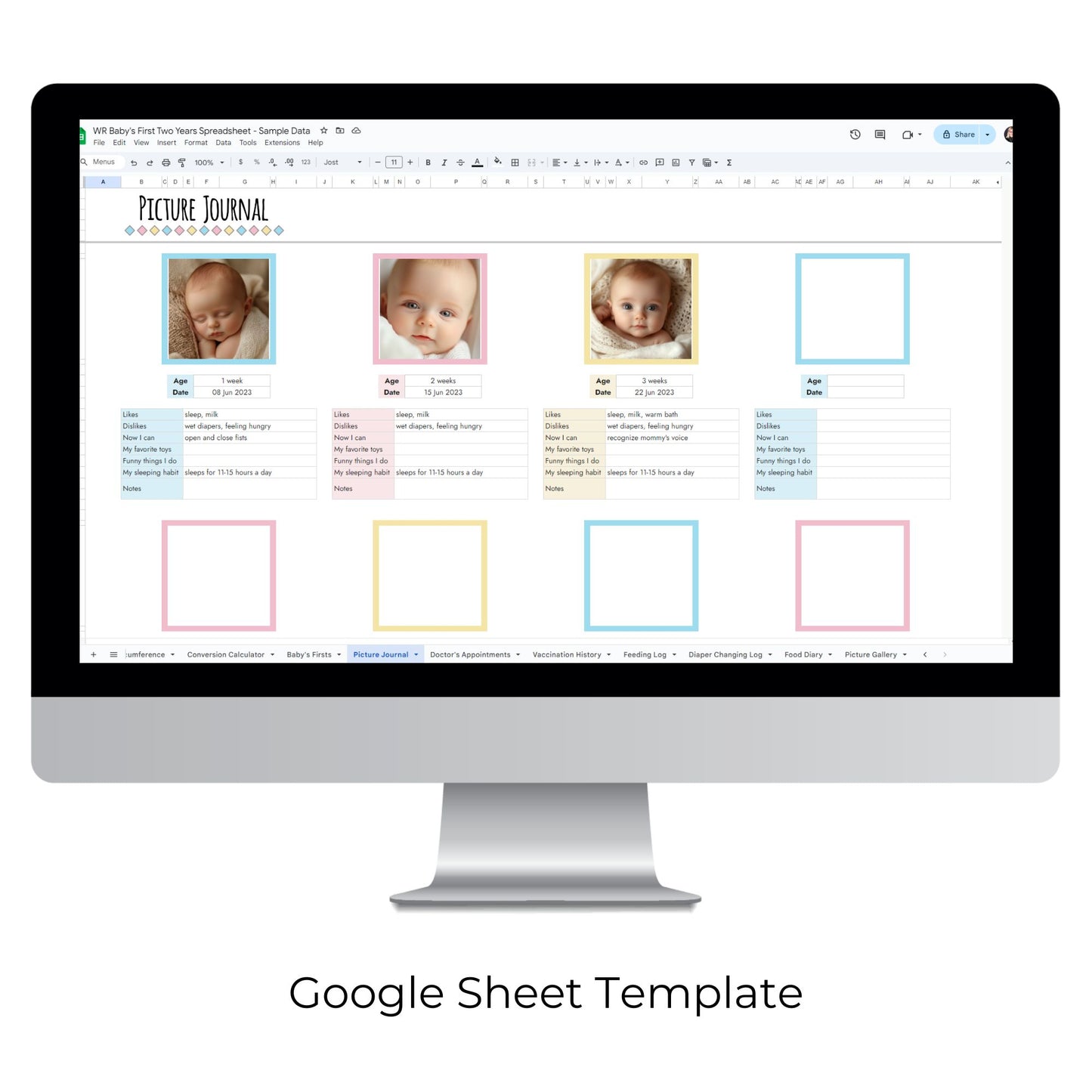 Baby's First Two Years Spreadsheet Template