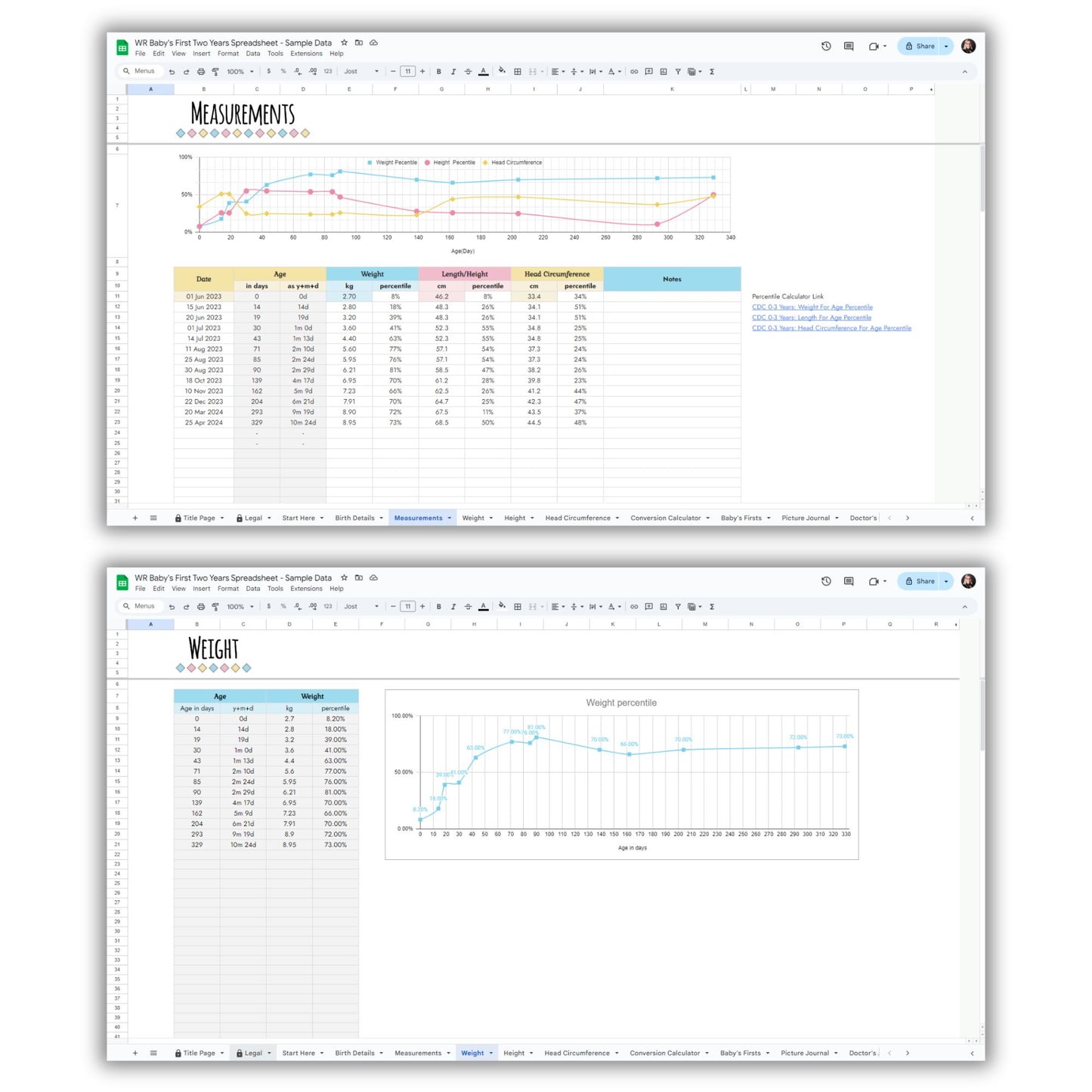 Baby's First Two Years Spreadsheet Template