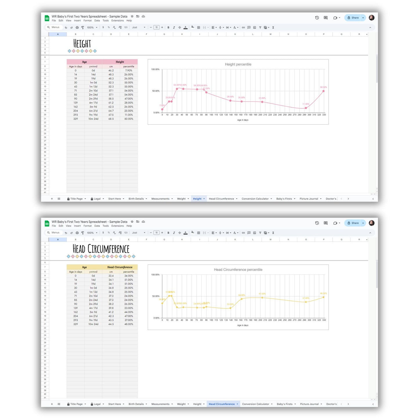 Baby's First Two Years Spreadsheet Template