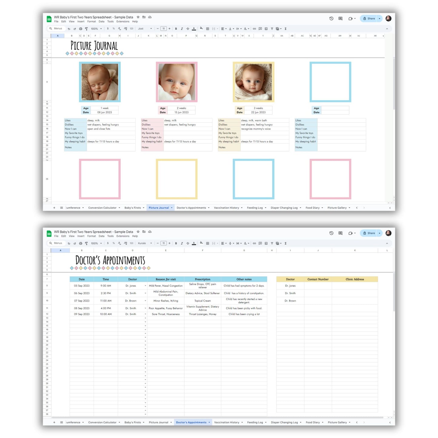 Baby's First Two Years Spreadsheet Template