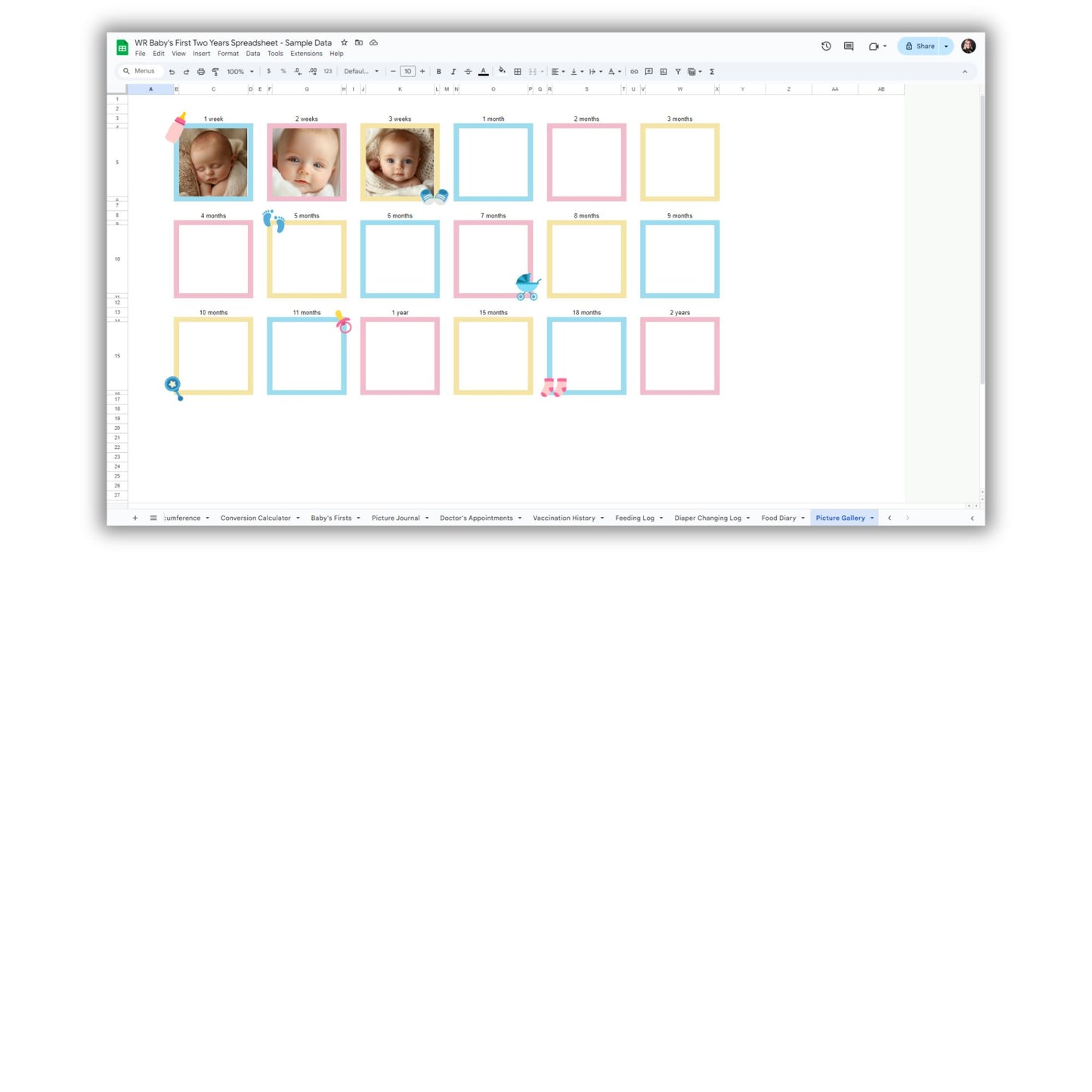 Baby's First Two Years Spreadsheet Template