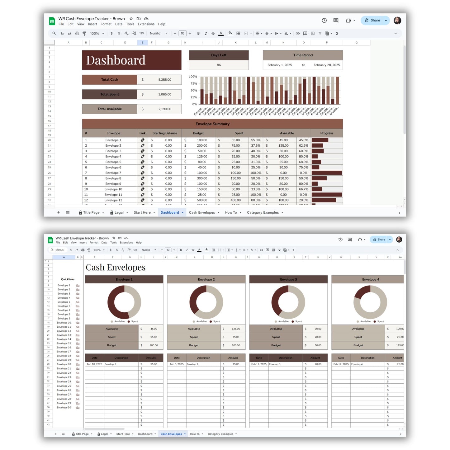 Cash Envelop Tracker Spreadsheet Template