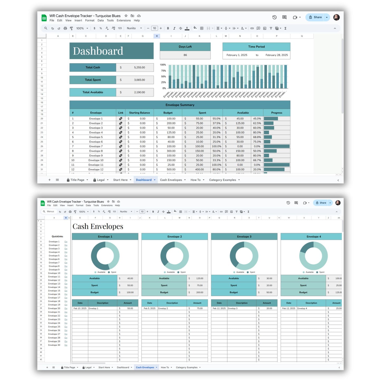 Cash Envelop Tracker Spreadsheet Template
