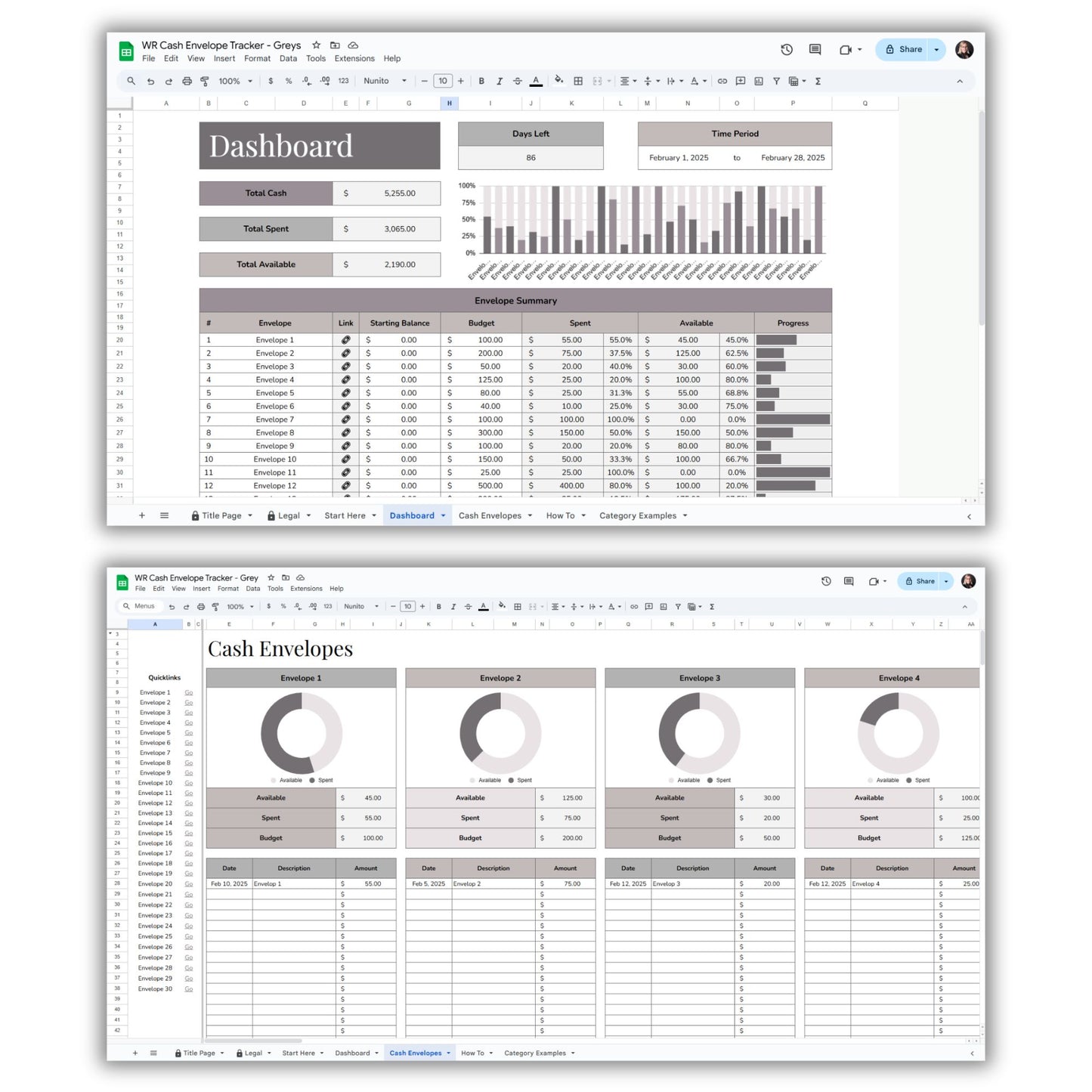 Cash Envelop Tracker Spreadsheet Template