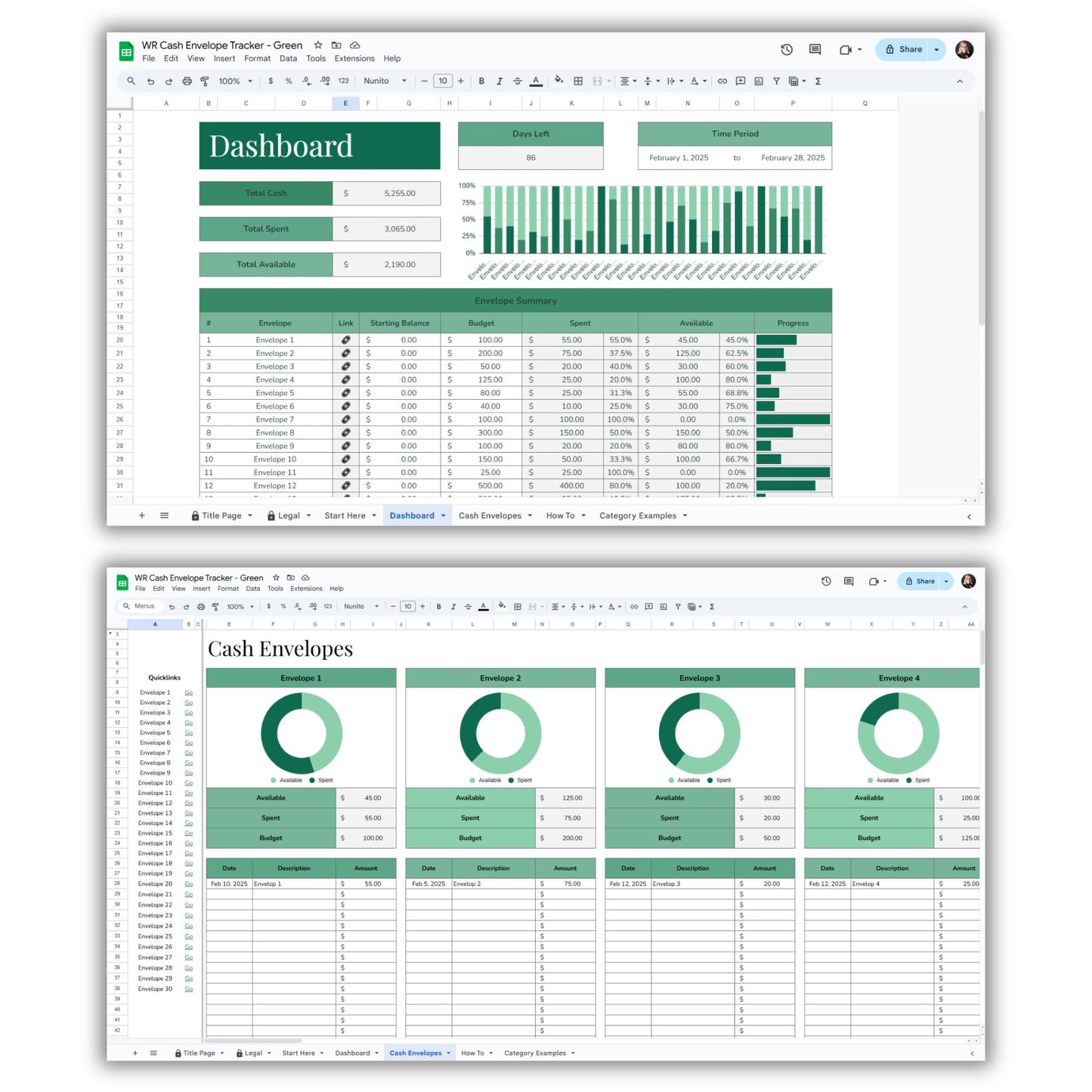 Cash Envelop Tracker Spreadsheet Template