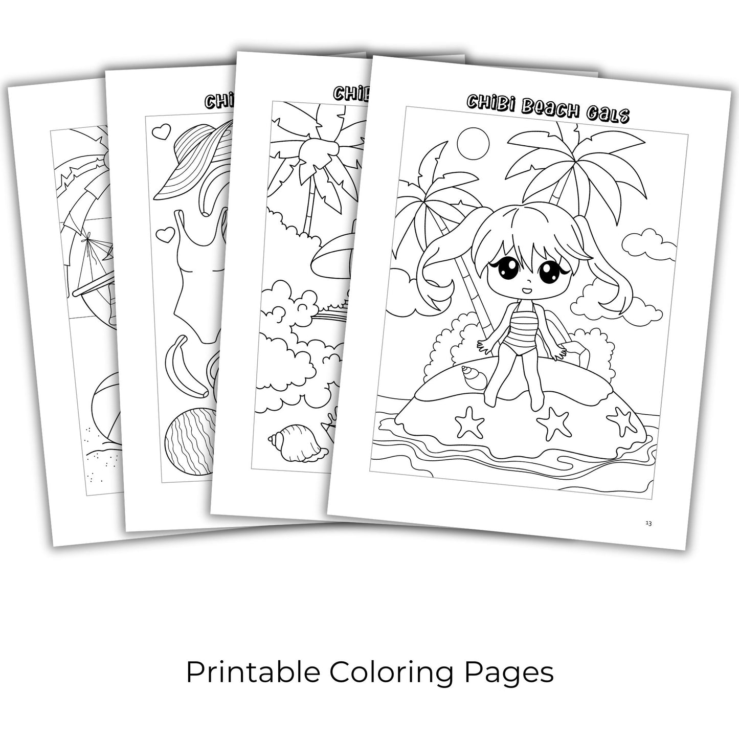 Chibi Beach Gals Coloring Book