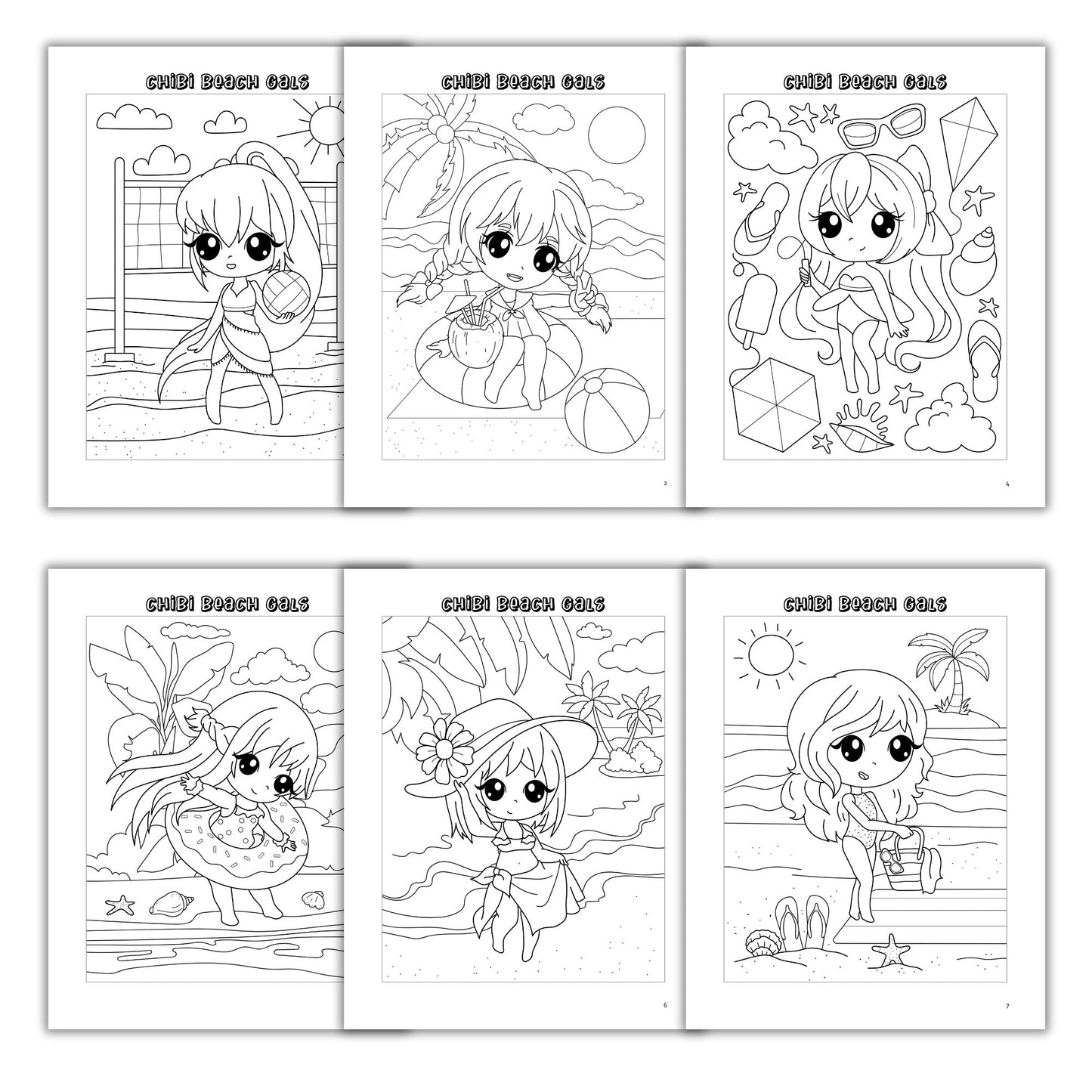 Chibi Beach Gals Coloring Book