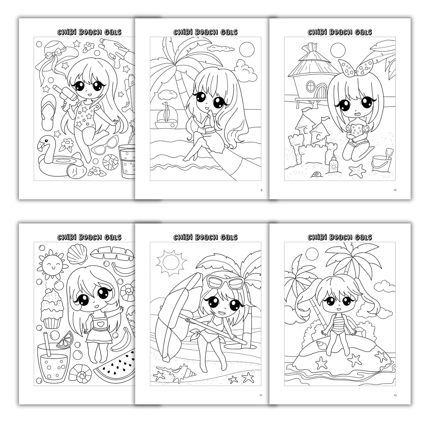 Chibi Beach Gals Coloring Book