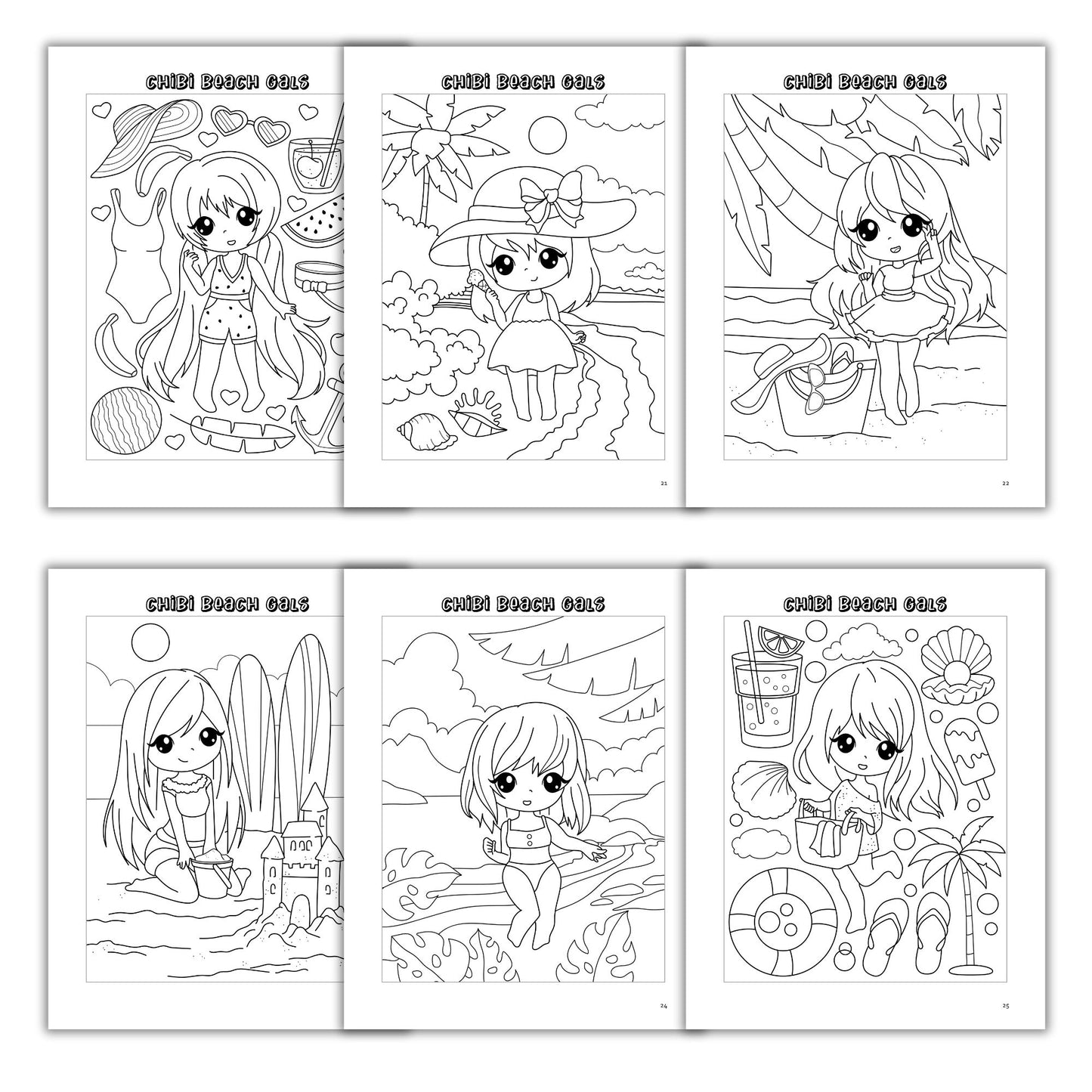 Chibi Beach Gals Coloring Book