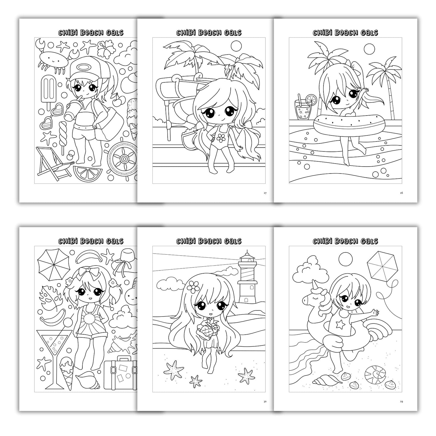 Chibi Beach Gals Coloring Book