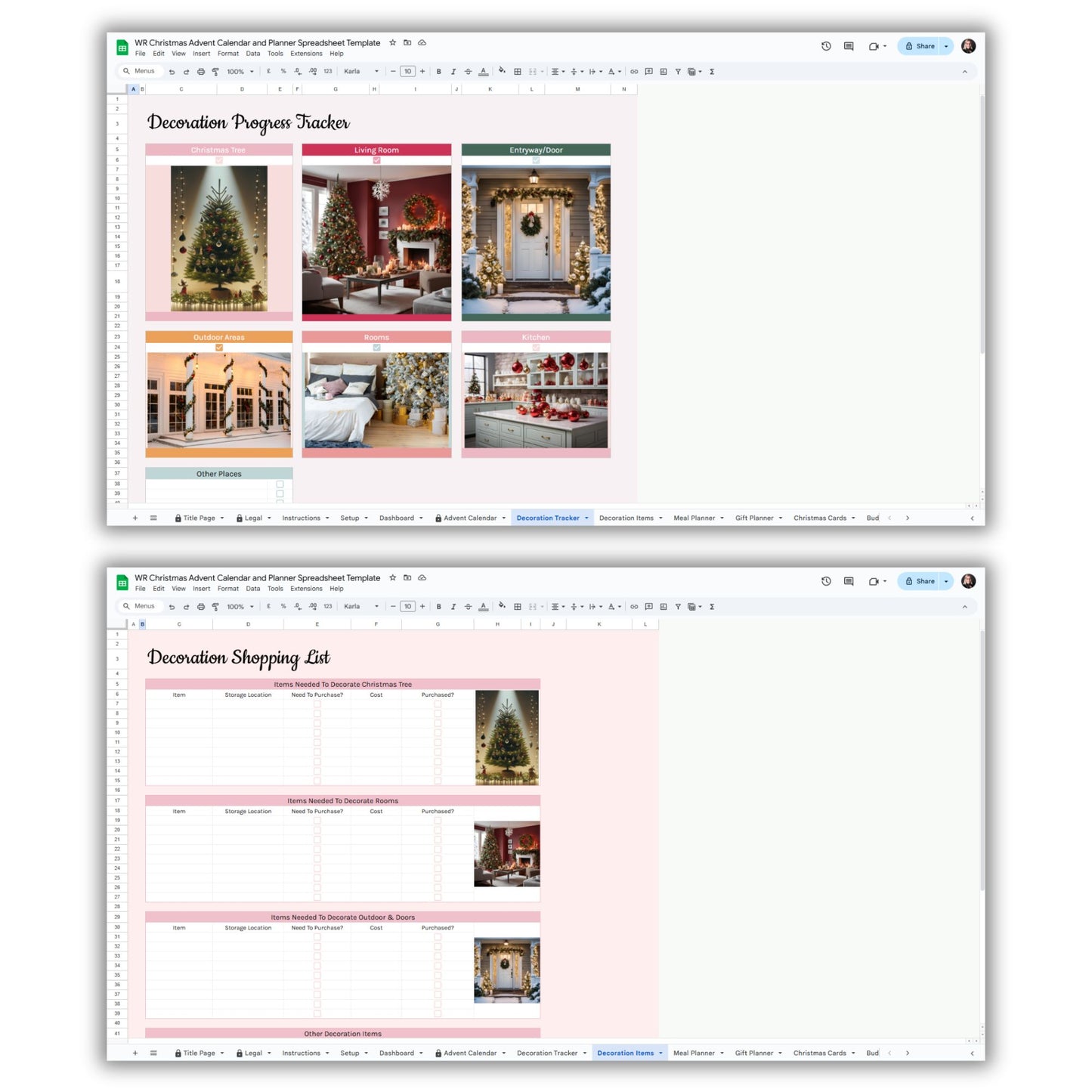Christmas Advent Calendar and Planner Spreadsheet Template