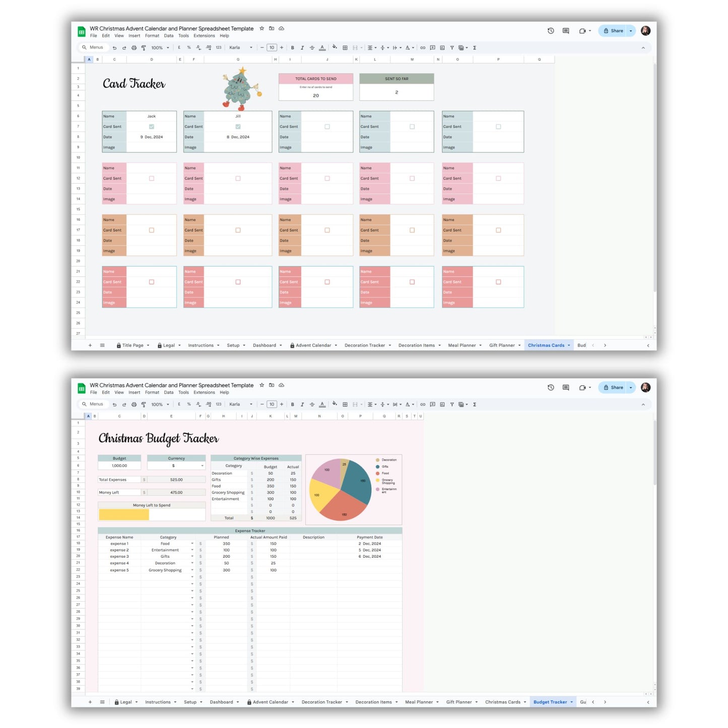 Christmas Advent Calendar and Planner Spreadsheet Template