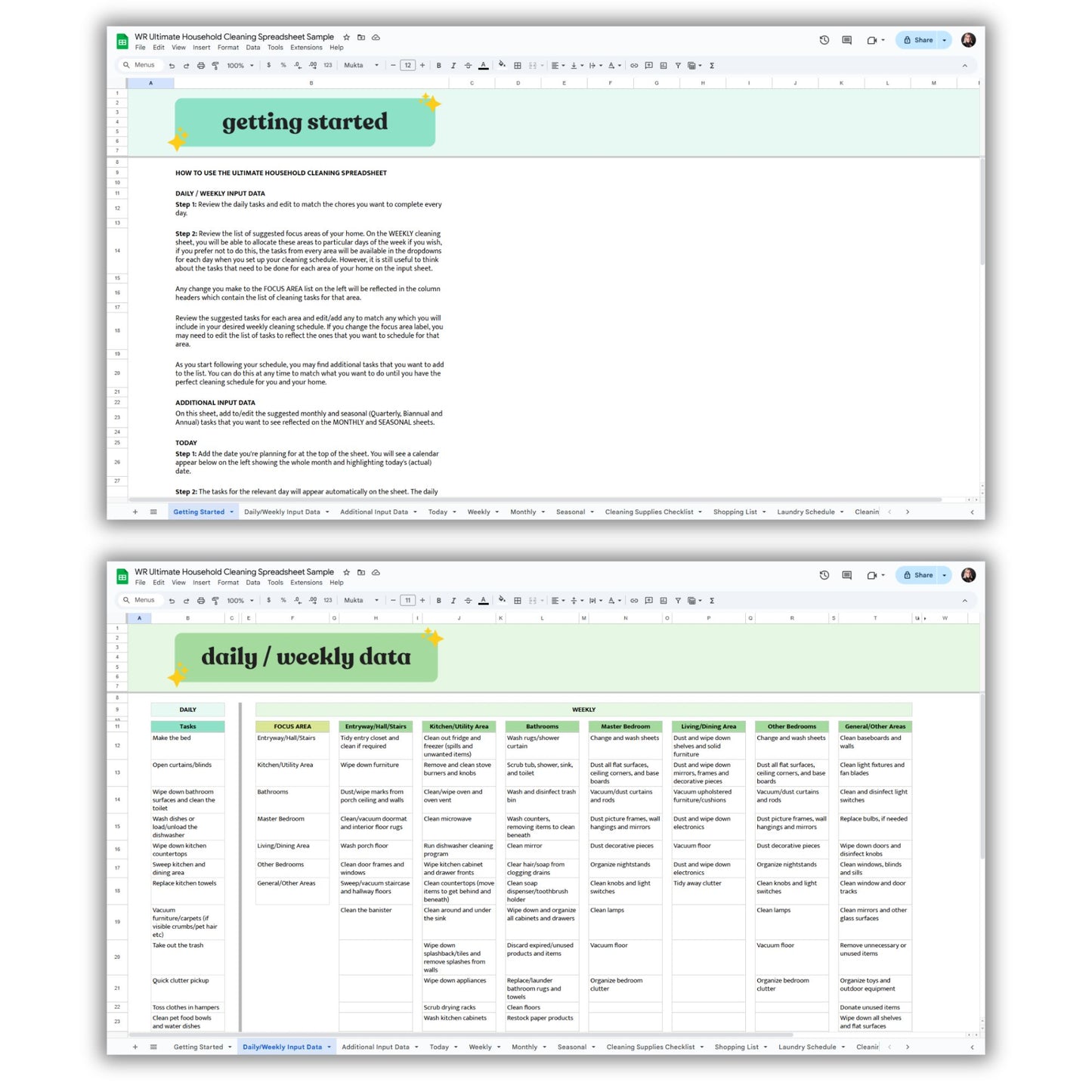 Ultimate Household Cleaning Spreadsheet Template