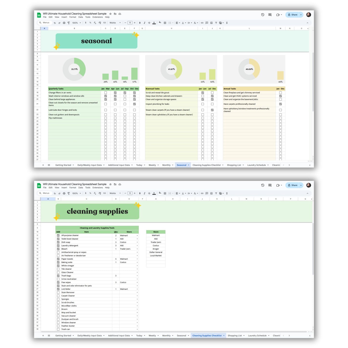 Ultimate Household Cleaning Spreadsheet Template