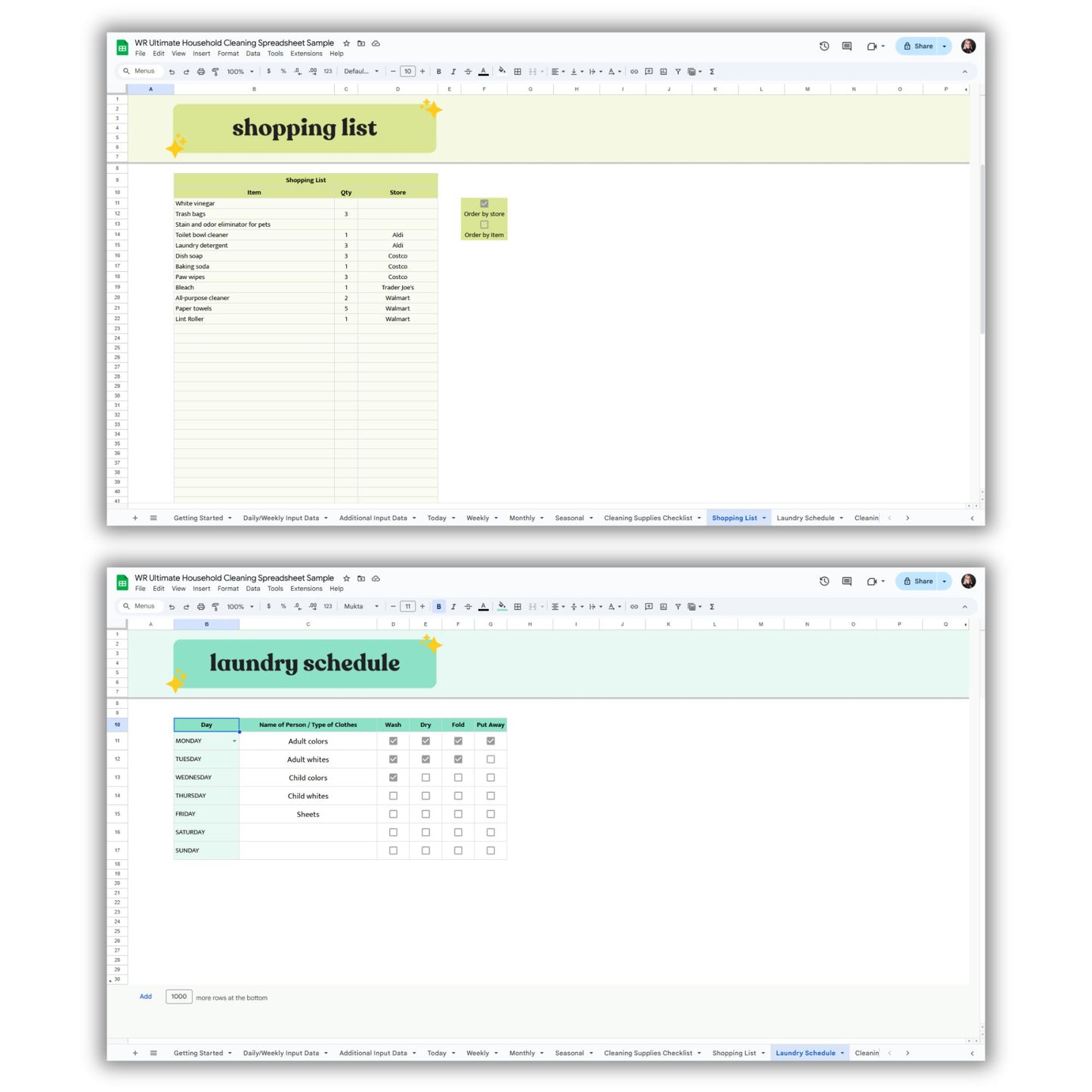 Ultimate Household Cleaning Spreadsheet Template