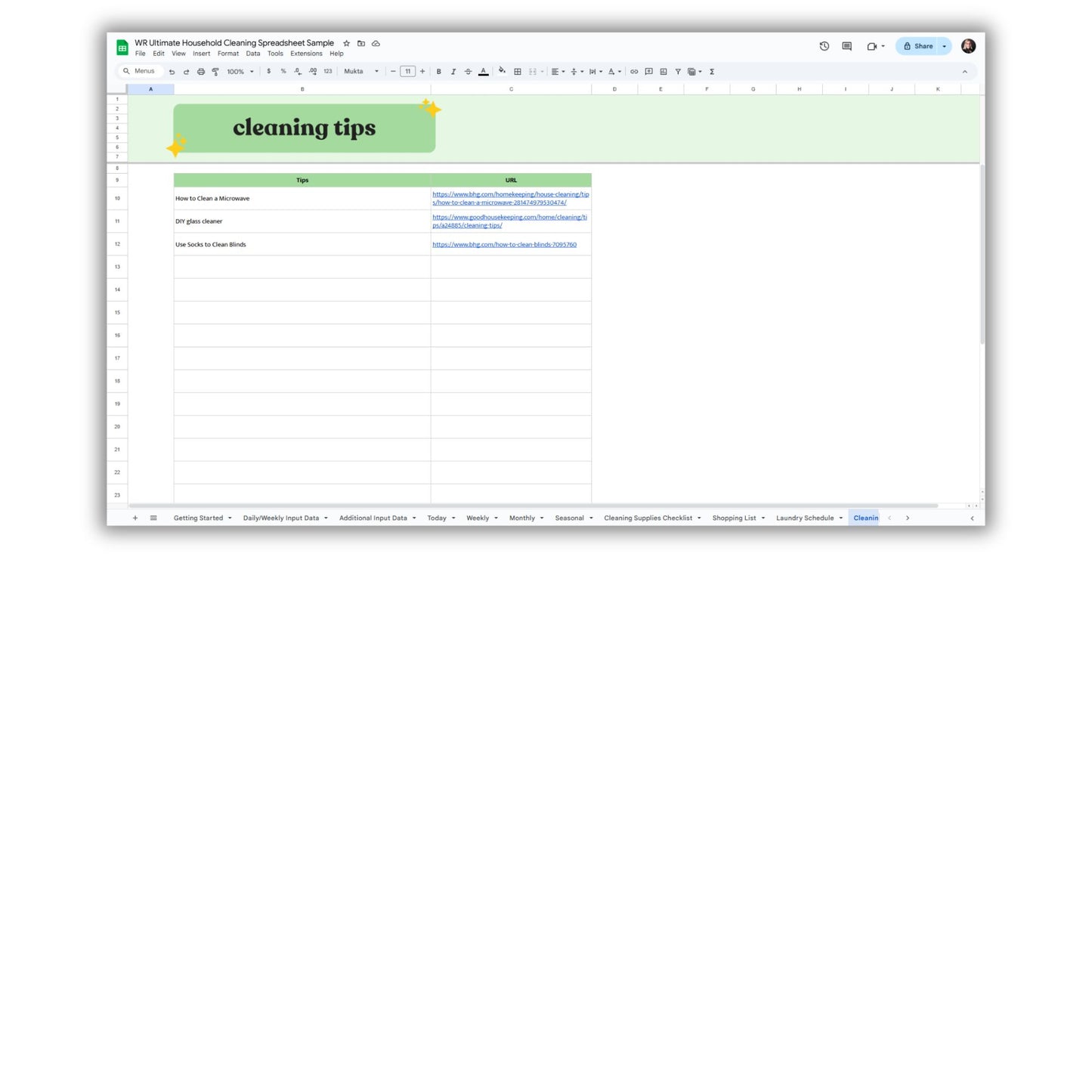 Ultimate Household Cleaning Spreadsheet Template