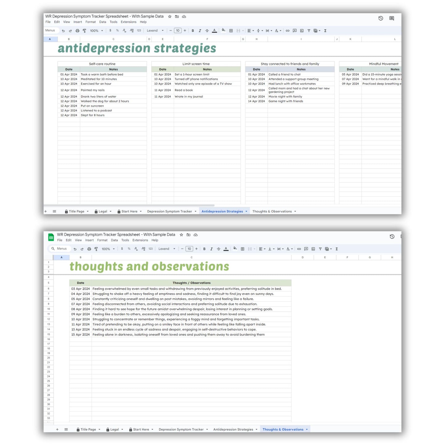 Depression Tracker Spreadsheet Template
