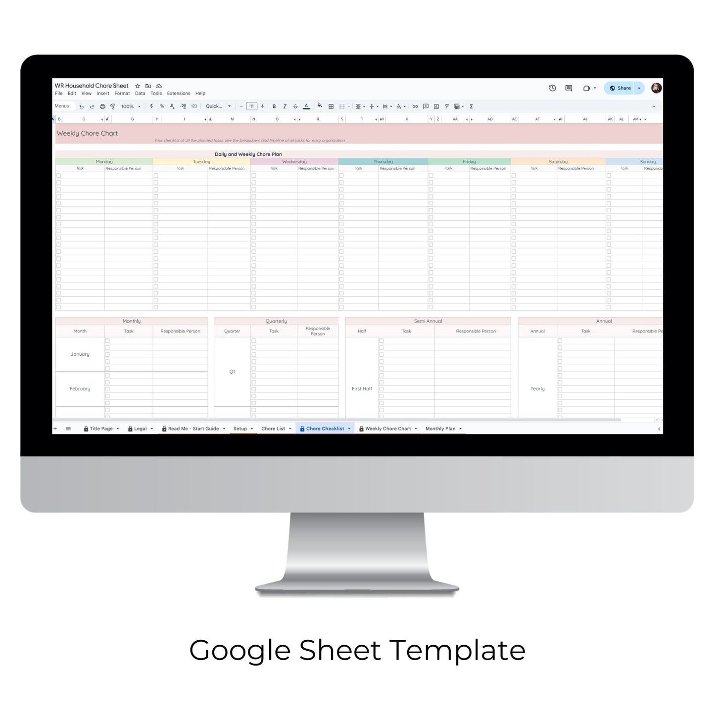 Family Chore Chart Spreadsheet Template