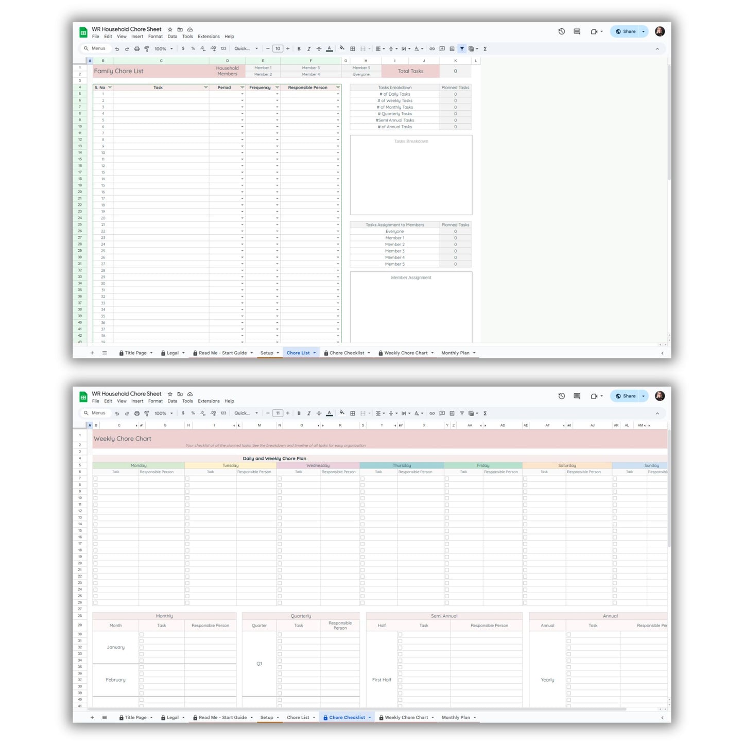 Family Chore Chart Spreadsheet Template