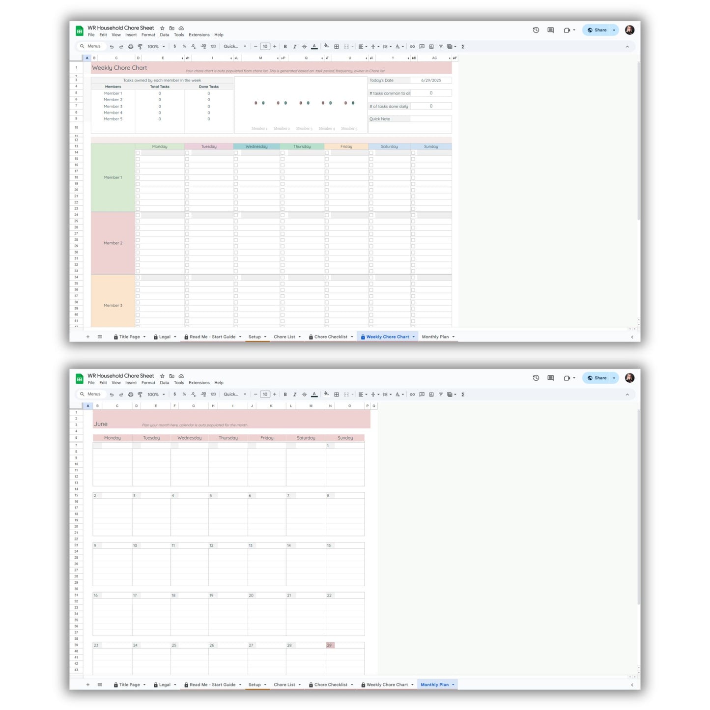 Family Chore Chart Spreadsheet Template