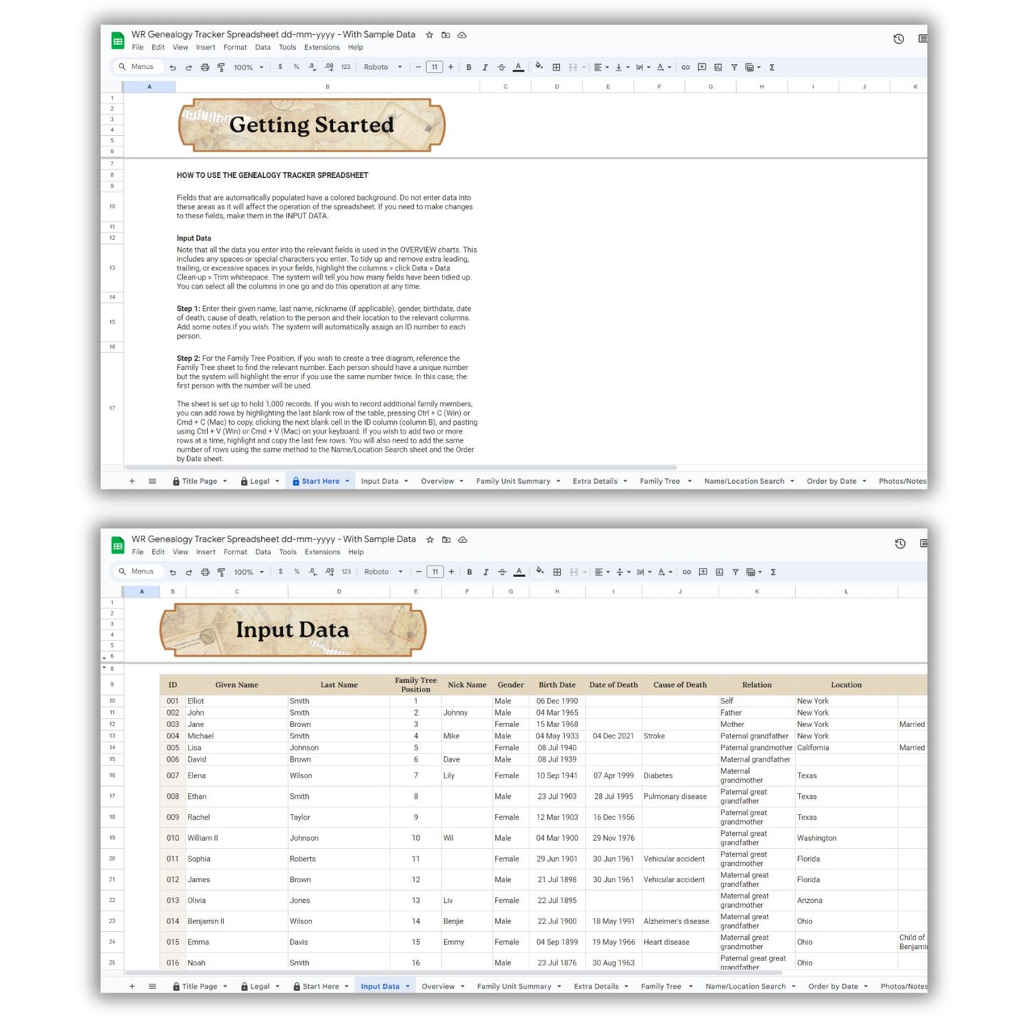 Genealogy Tracker Spreadsheet Template