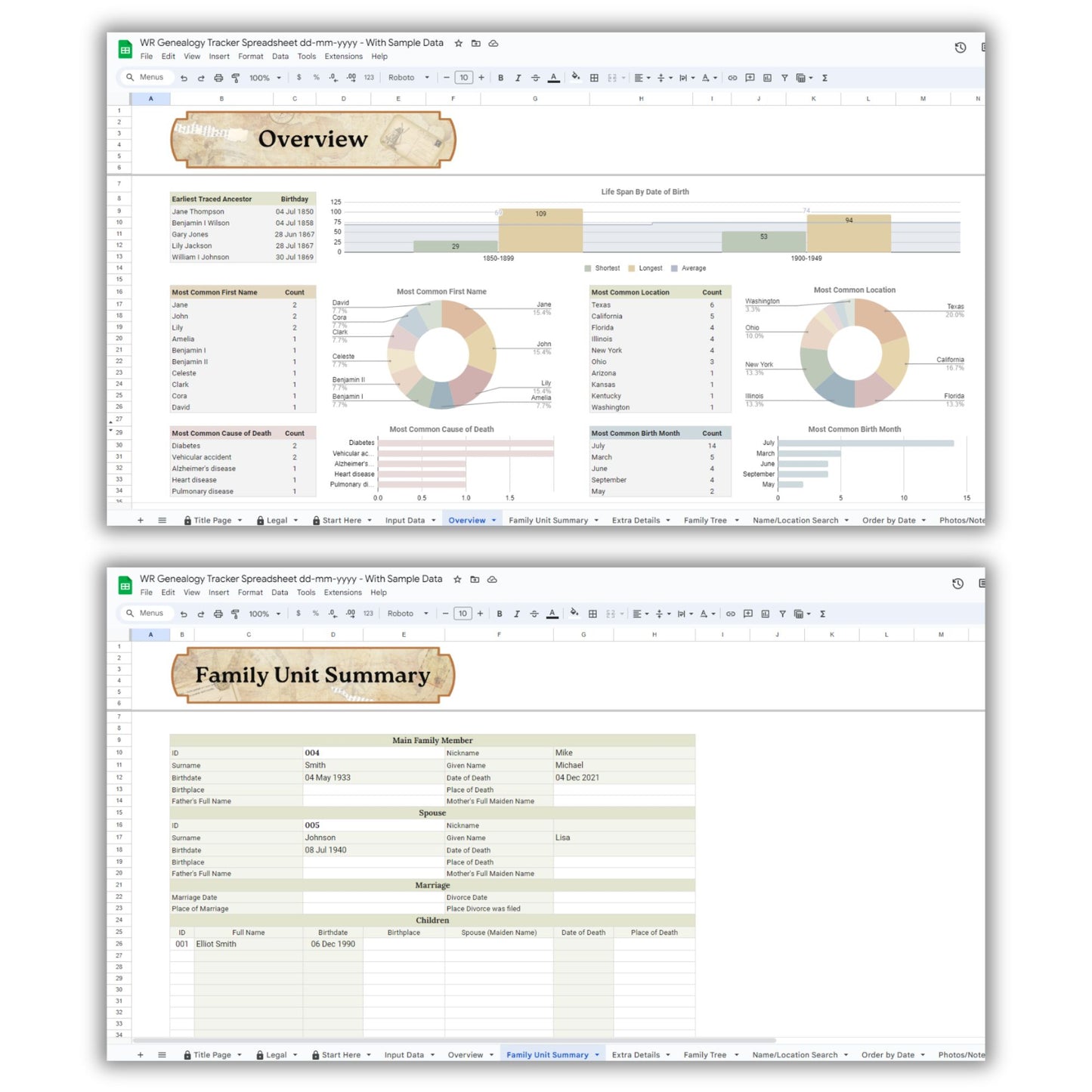 Genealogy Tracker Spreadsheet Template