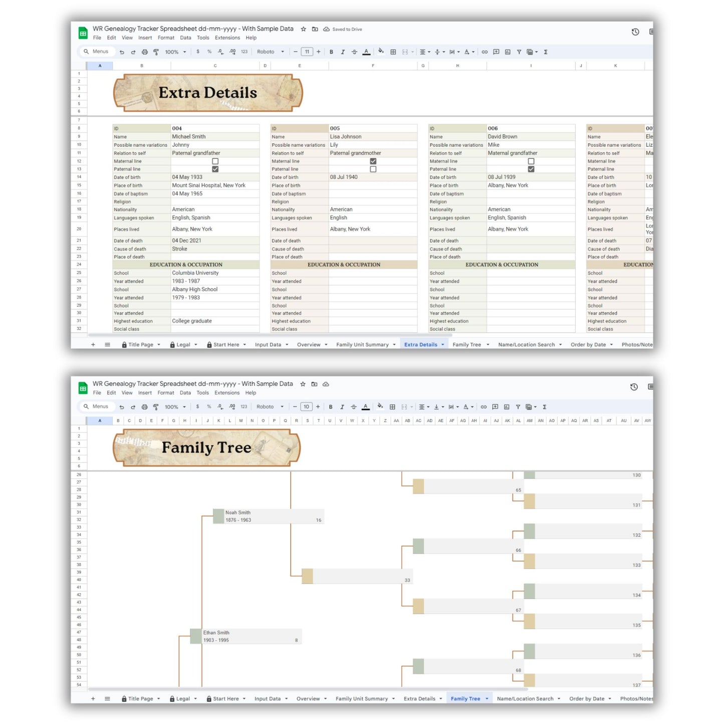 Genealogy Tracker Spreadsheet Template