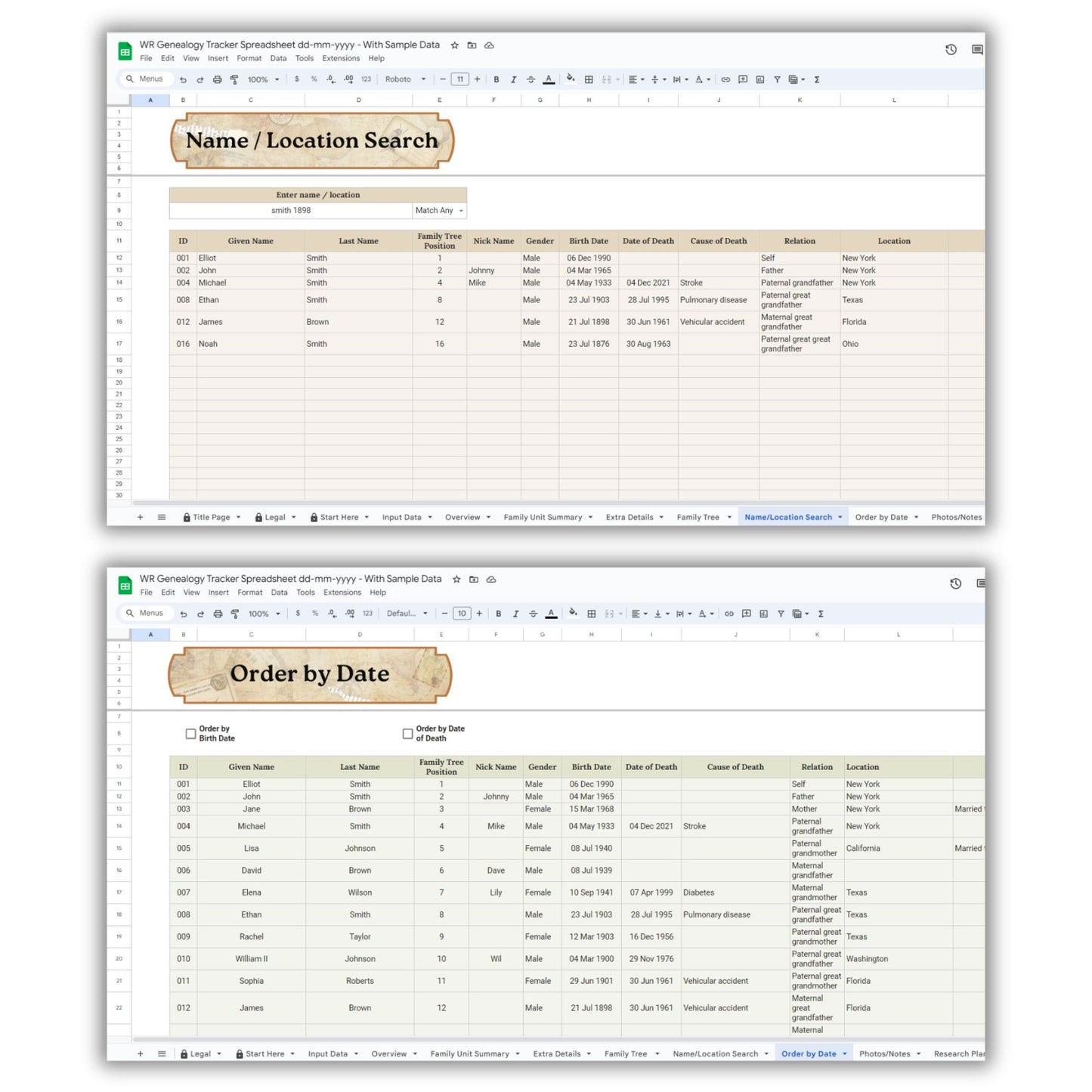 Genealogy Tracker Spreadsheet Template