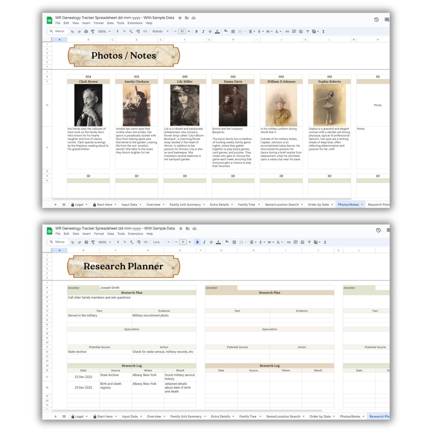 Genealogy Tracker Spreadsheet Template