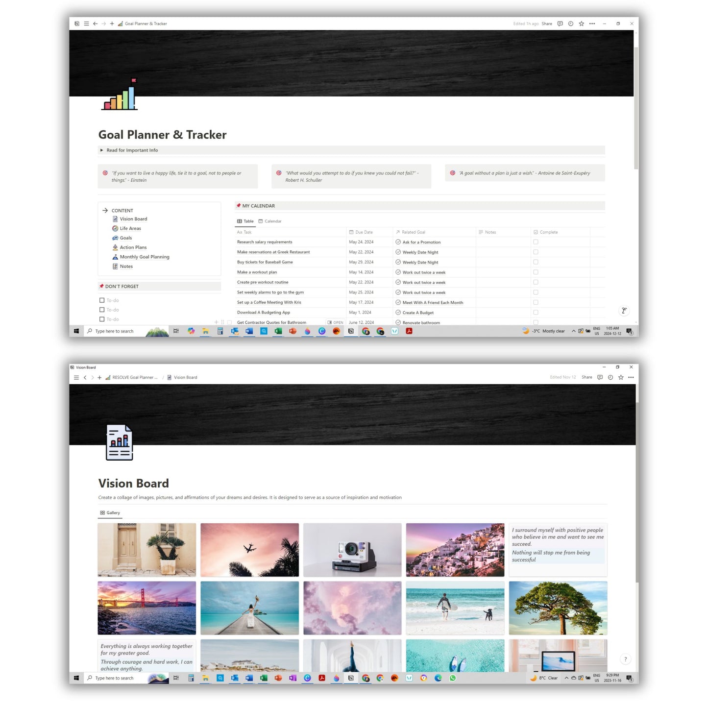 Goal Planning and Tracking Template For Notion