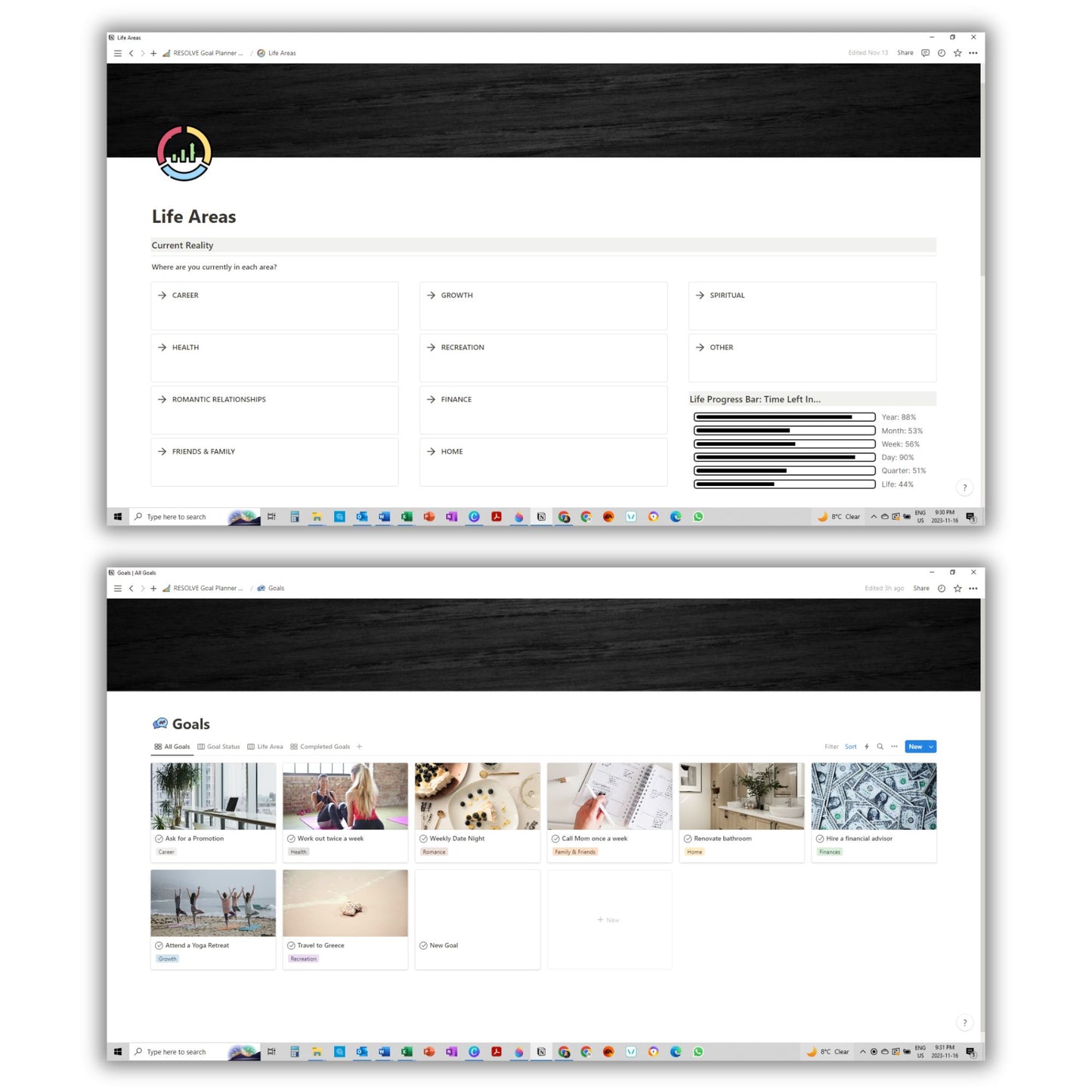 Goal Planning and Tracking Template For Notion