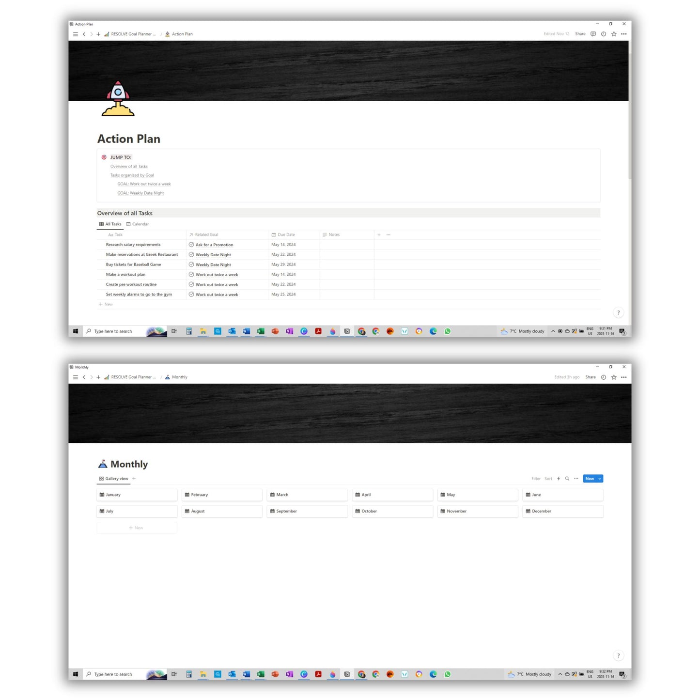 Goal Planning and Tracking Template For Notion