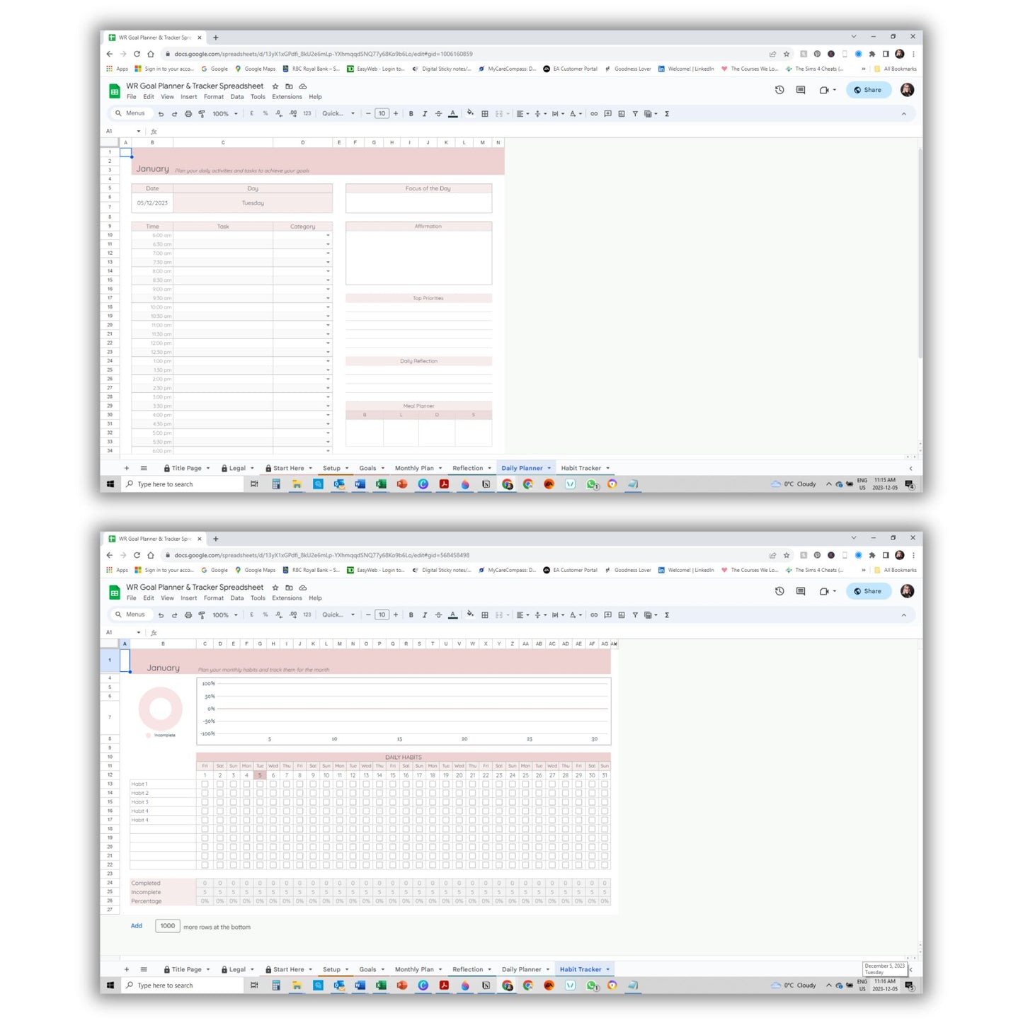 Goal Planner and Tracker Spreadsheet Template