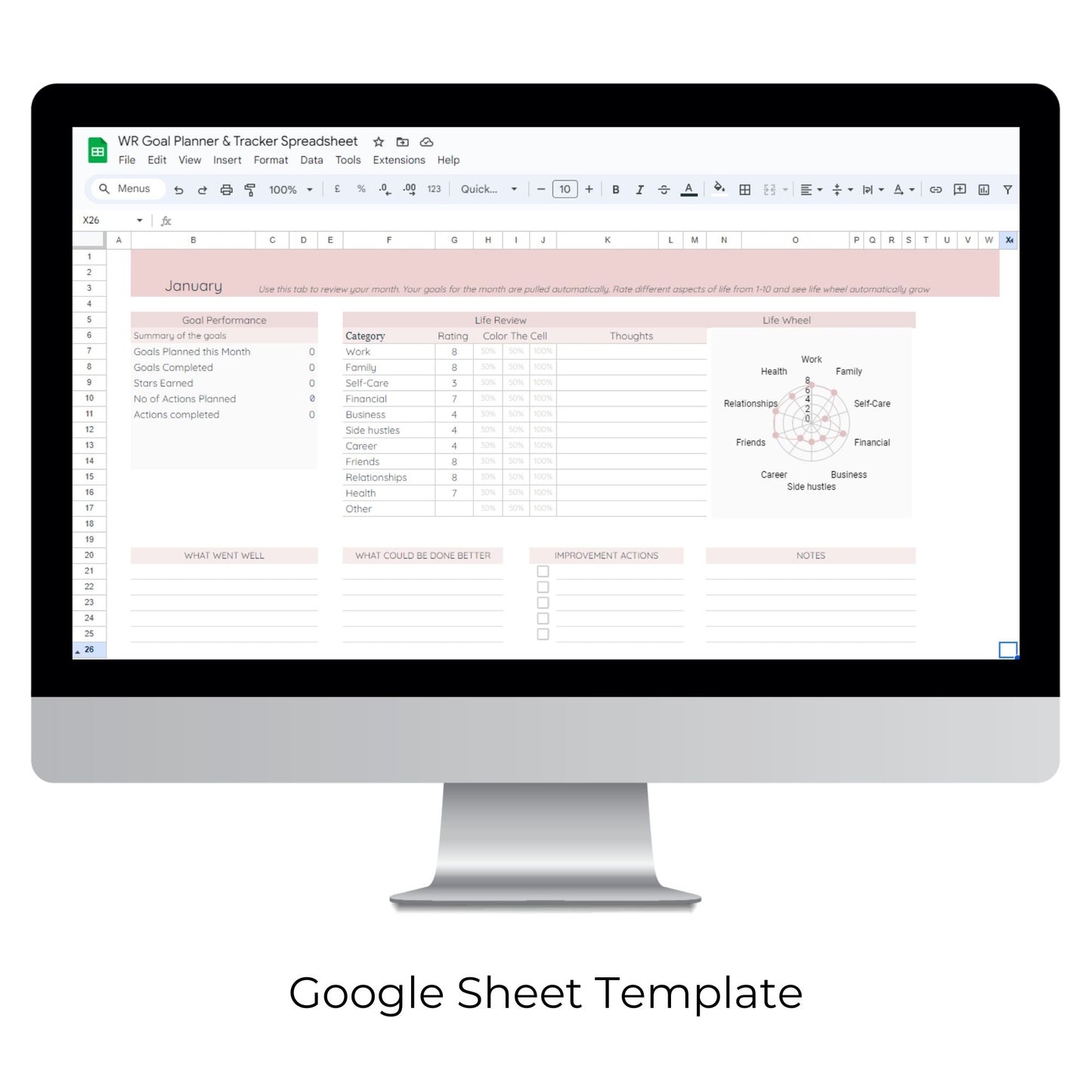 Goal Planner and Tracker Spreadsheet Template