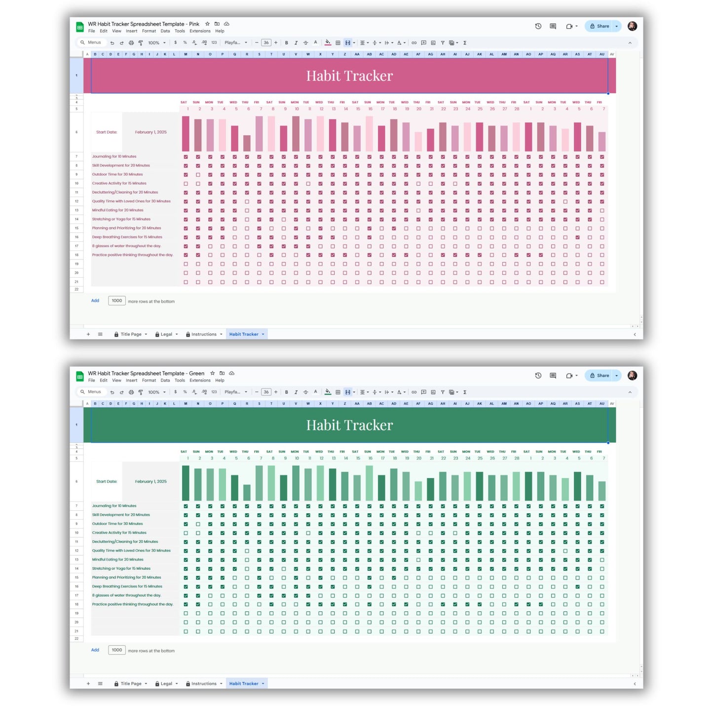 Habit Tracker Spreadsheet Template