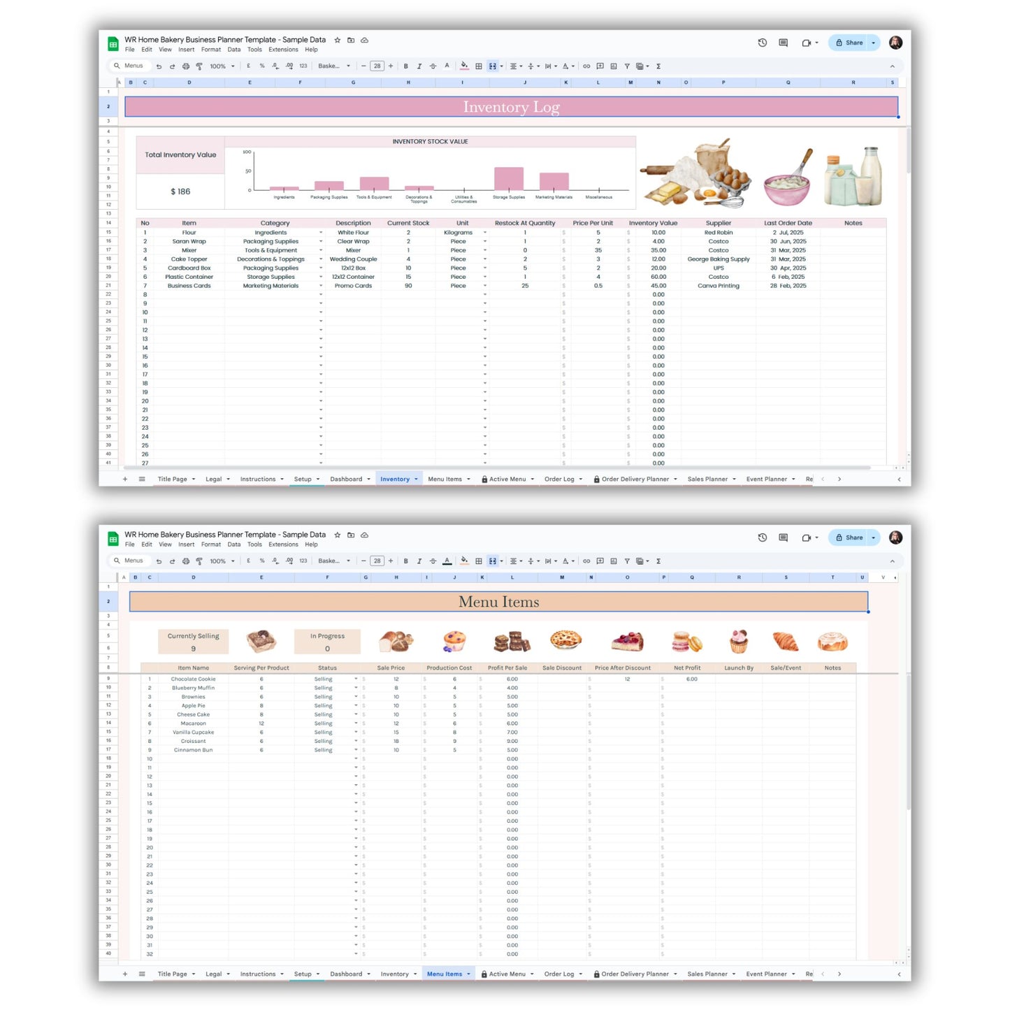 Home Bakery Business Planner Spreadsheet Template