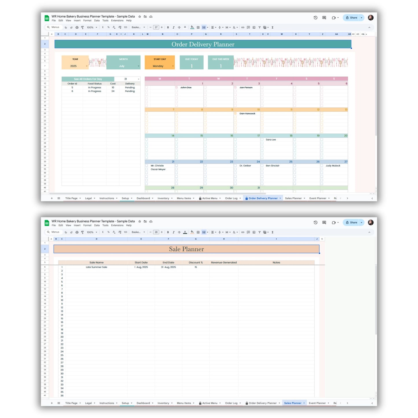 Home Bakery Business Planner Spreadsheet Template