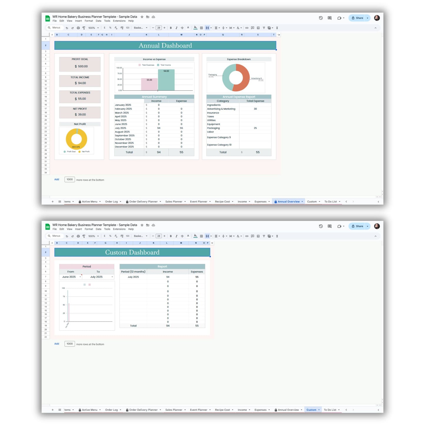 Home Bakery Business Planner Spreadsheet Template