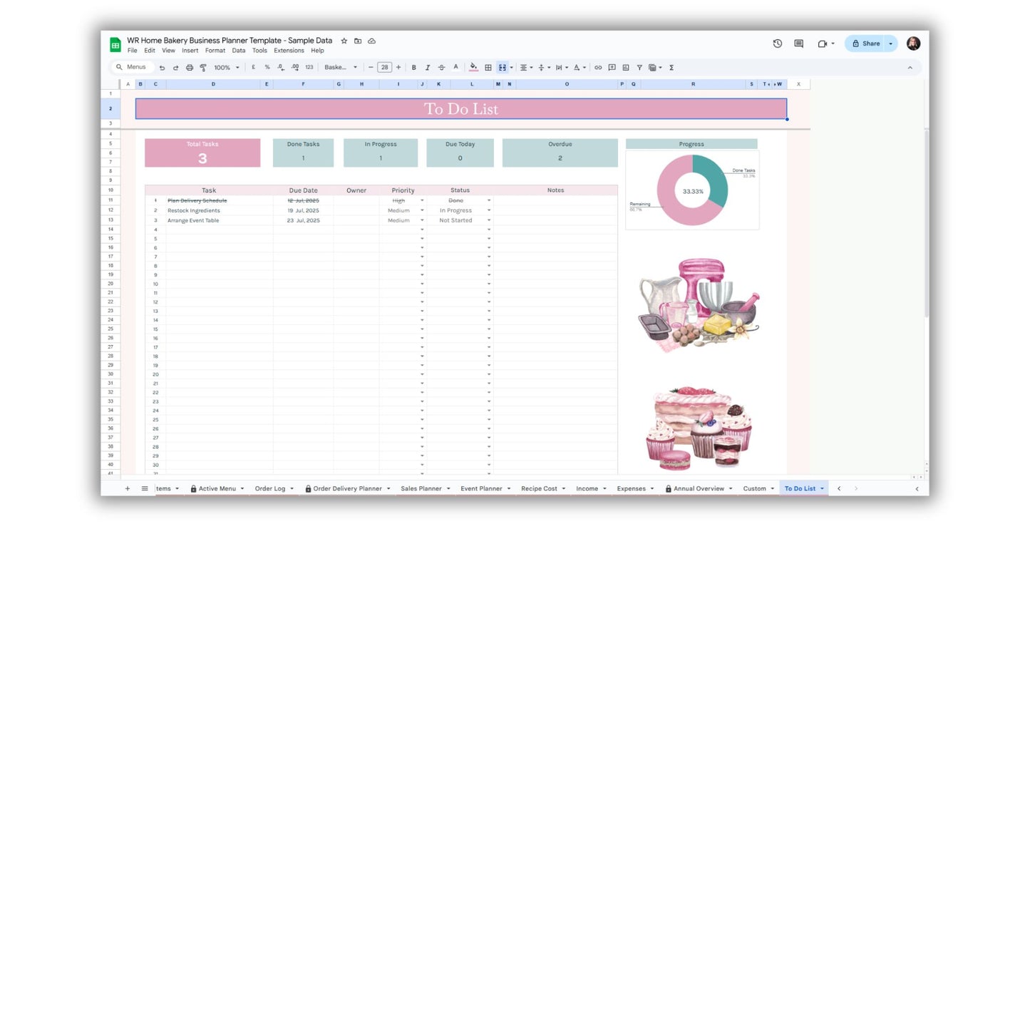 Home Bakery Business Planner Spreadsheet Template