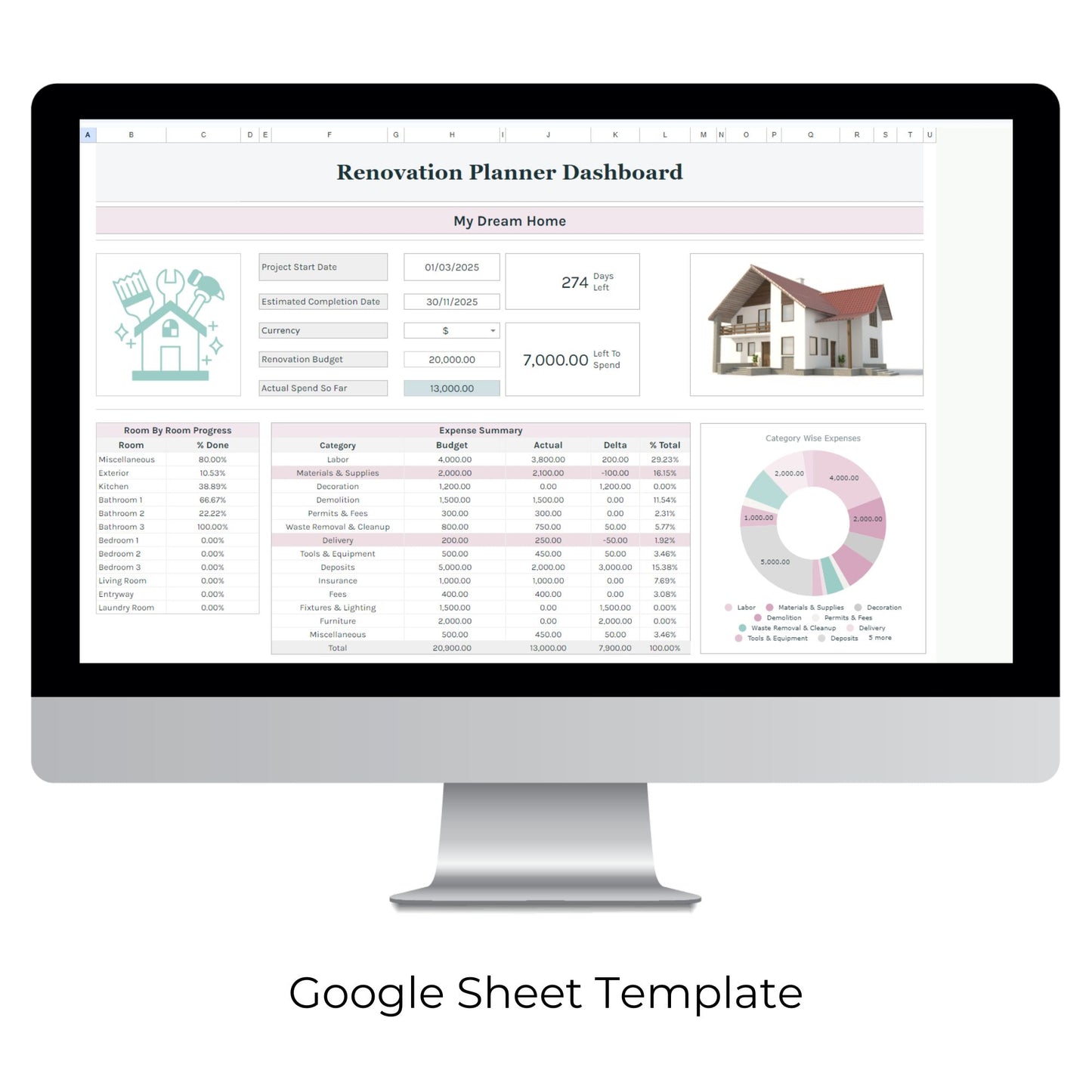 Home Renovation Planner Spreadsheet Template