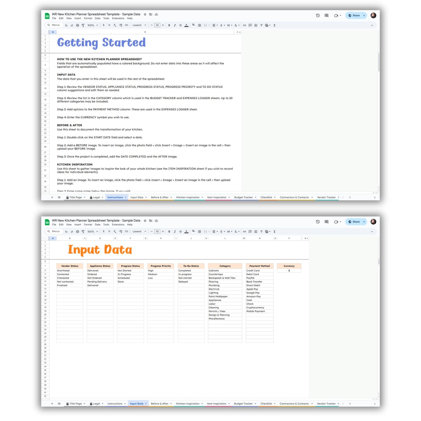New Kitchen Renovation Planner Spreadsheet Template and Guide