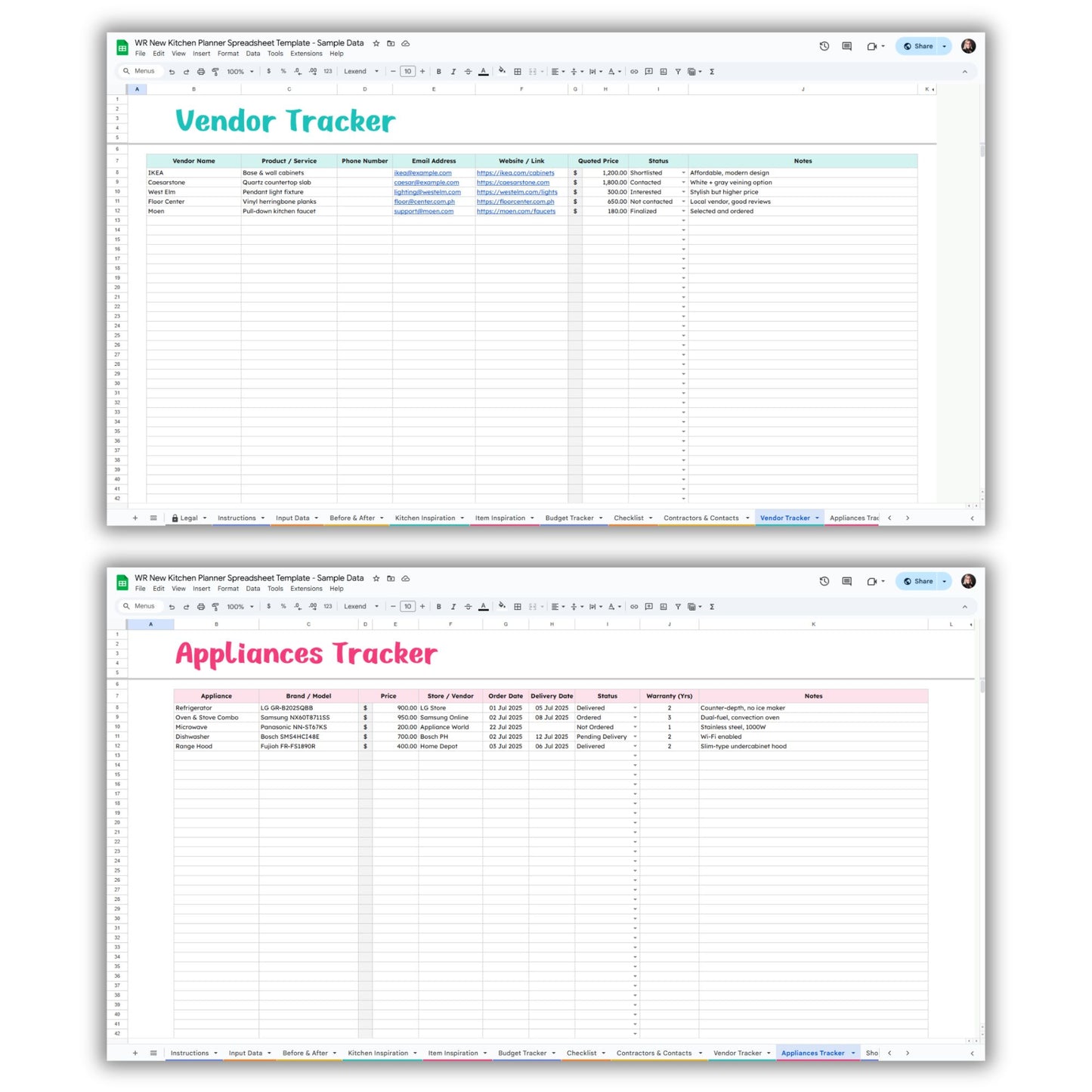 New Kitchen Renovation Planner Spreadsheet Template and Guide