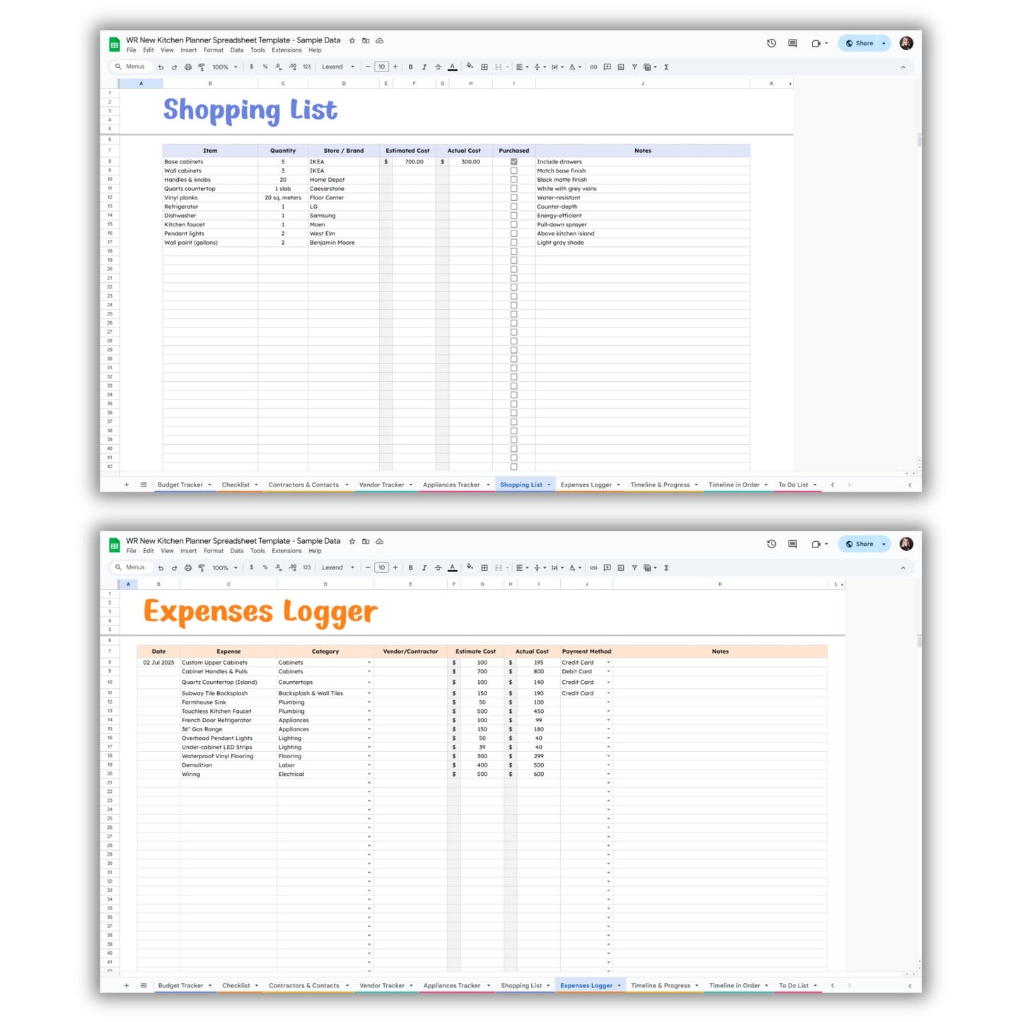 New Kitchen Renovation Planner Spreadsheet Template and Guide