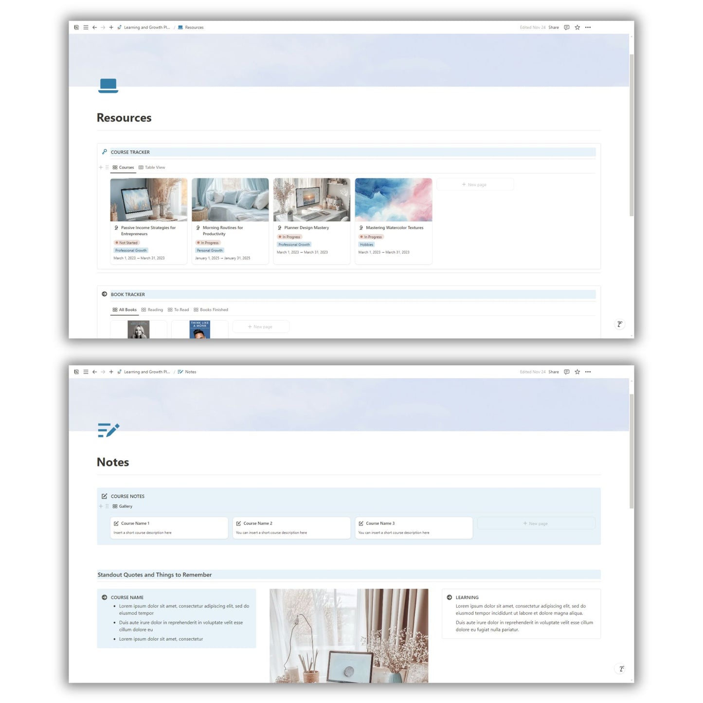Learning and Growth Planner Template For Notion