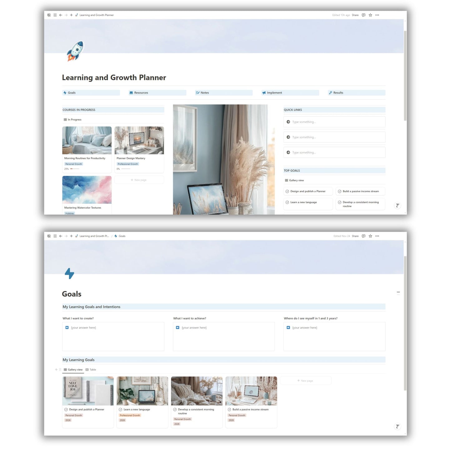 Learning and Growth Planner Template For Notion